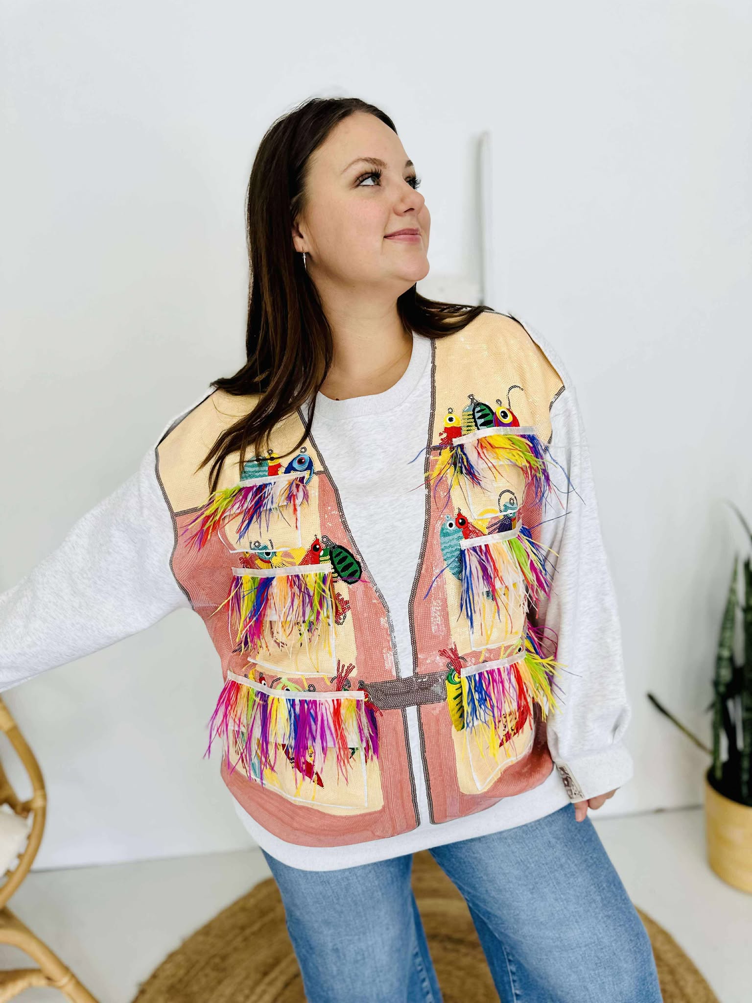 Queen Of Sparkles Grey Fishing Lure Vest Sweatshirt – Dash Forward