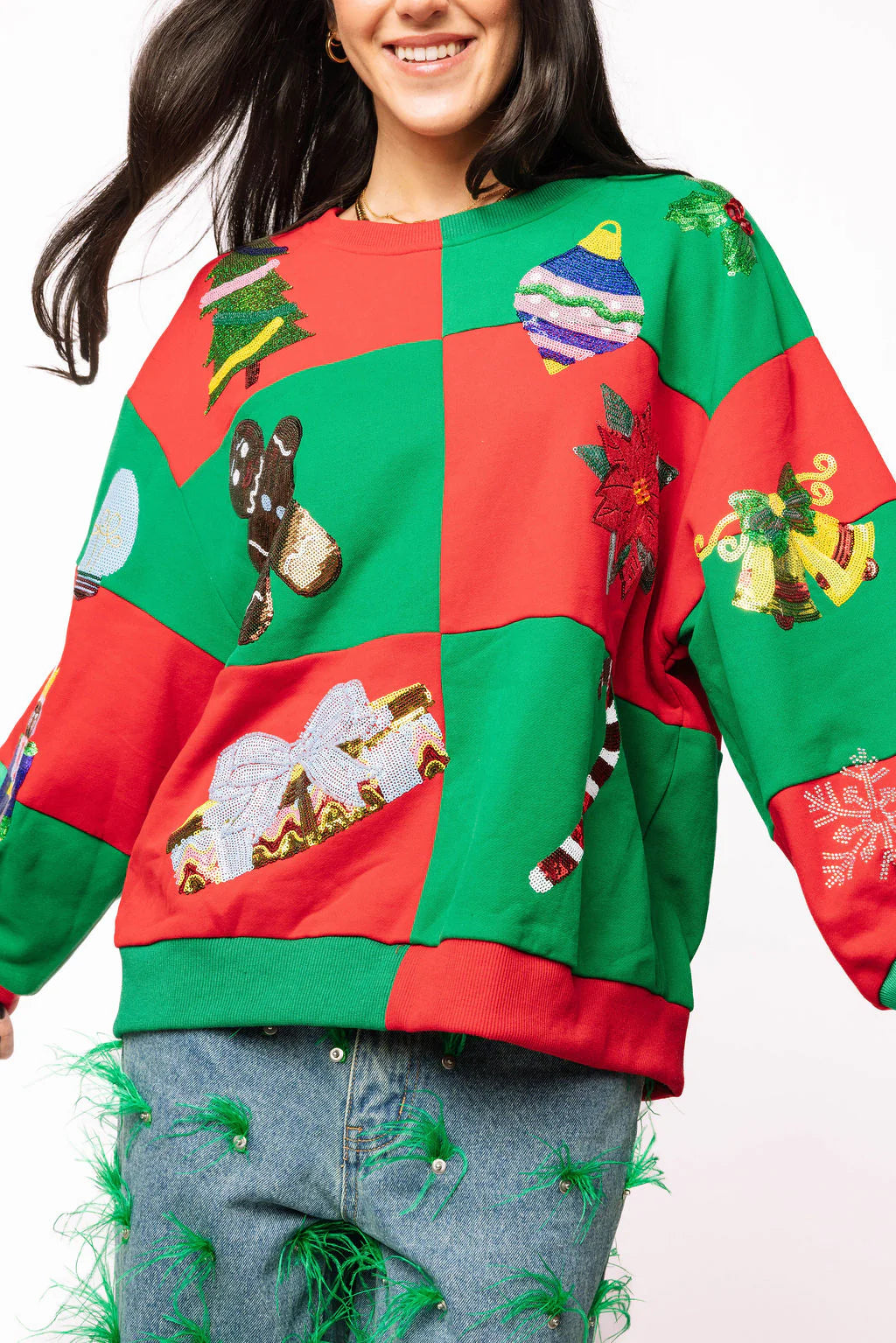white christmas dresses Queen of Sparkles Flying Santa & Reindeer Striped Dress S main image 1