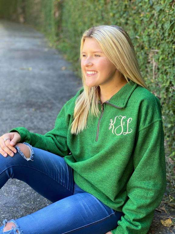 green half zip monogrammed pullover