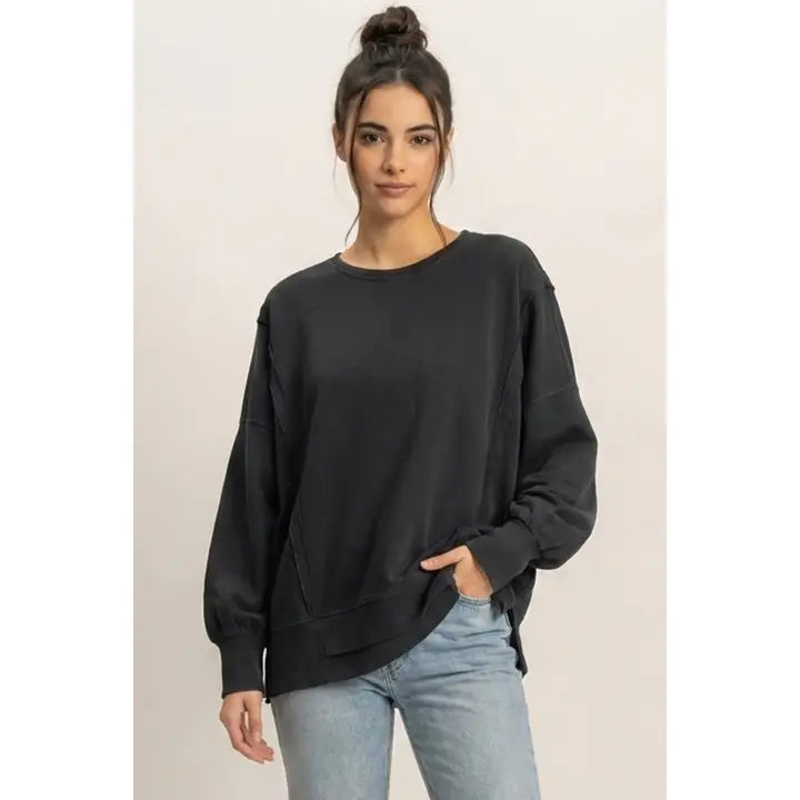 Pigment Dye Oversized Raw Edge Sweatshirt