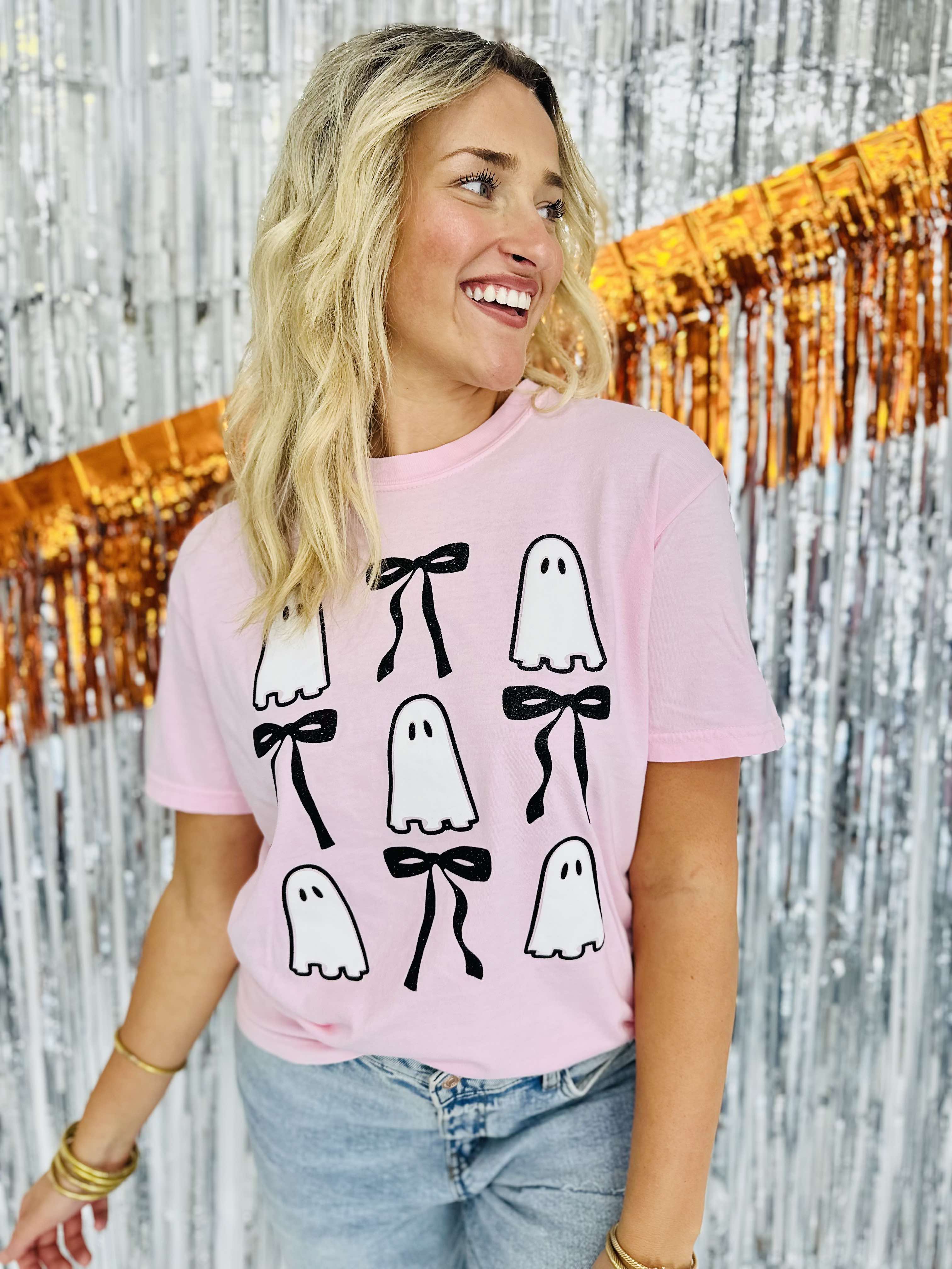 Ghost Bow Stack Light Pink Graphic Tee
