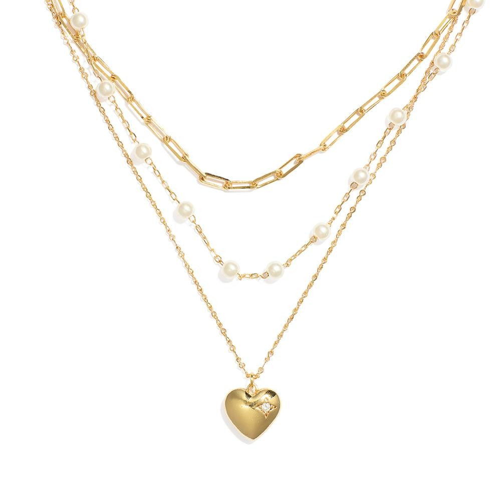 Layered Heart Chain Link Necklace