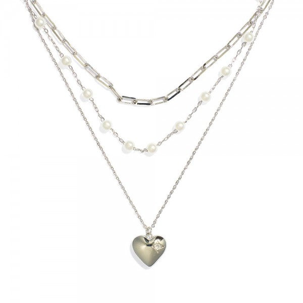 Layered Heart Chain Link Necklace