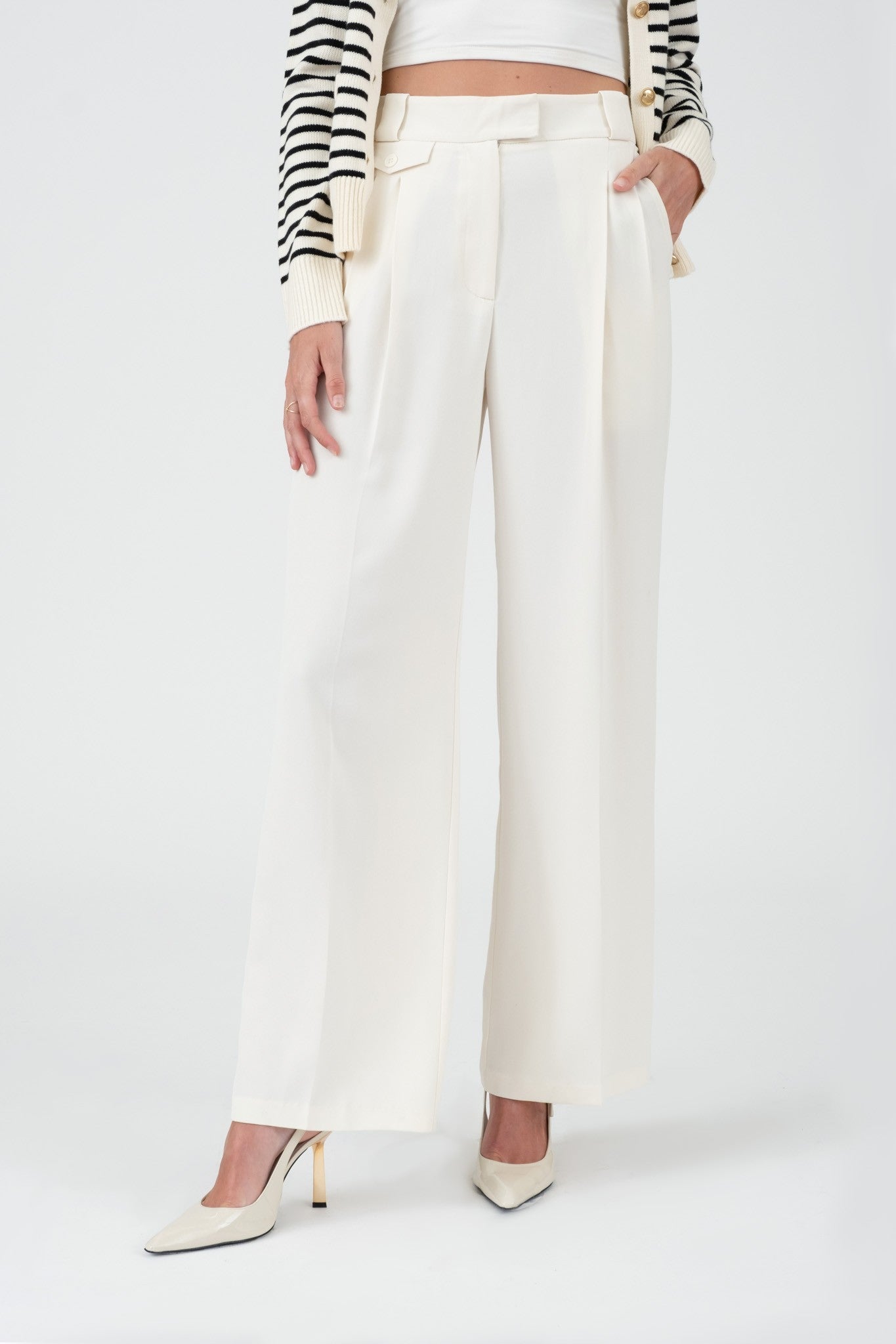 High Waisted Wide Leg Pleated Dress Pants