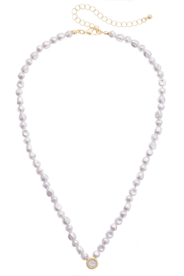 Annabelle Pearl Beaded Bezel Necklace in Ivory