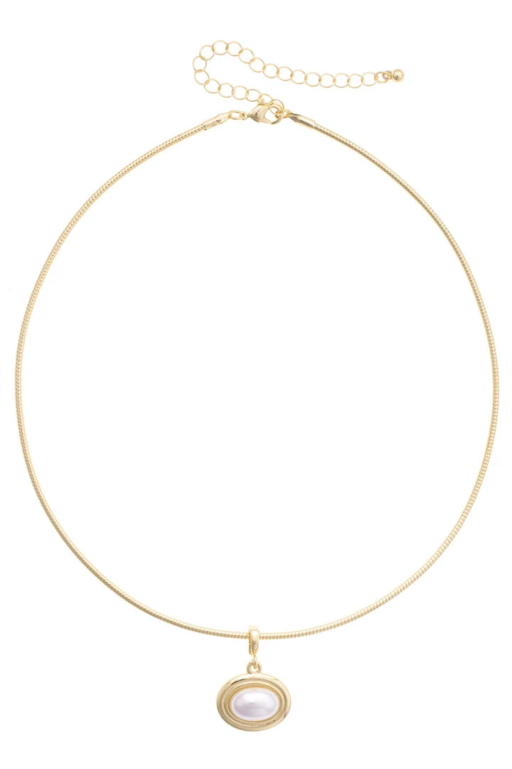 Pearl Cabachon Skinny Collar Necklace in Ivory
