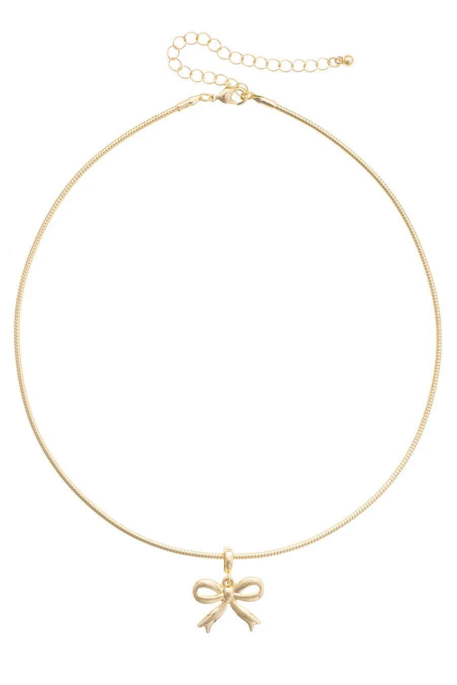 Ribbon Bow Skinny Collar Necklace in Shiny Gold