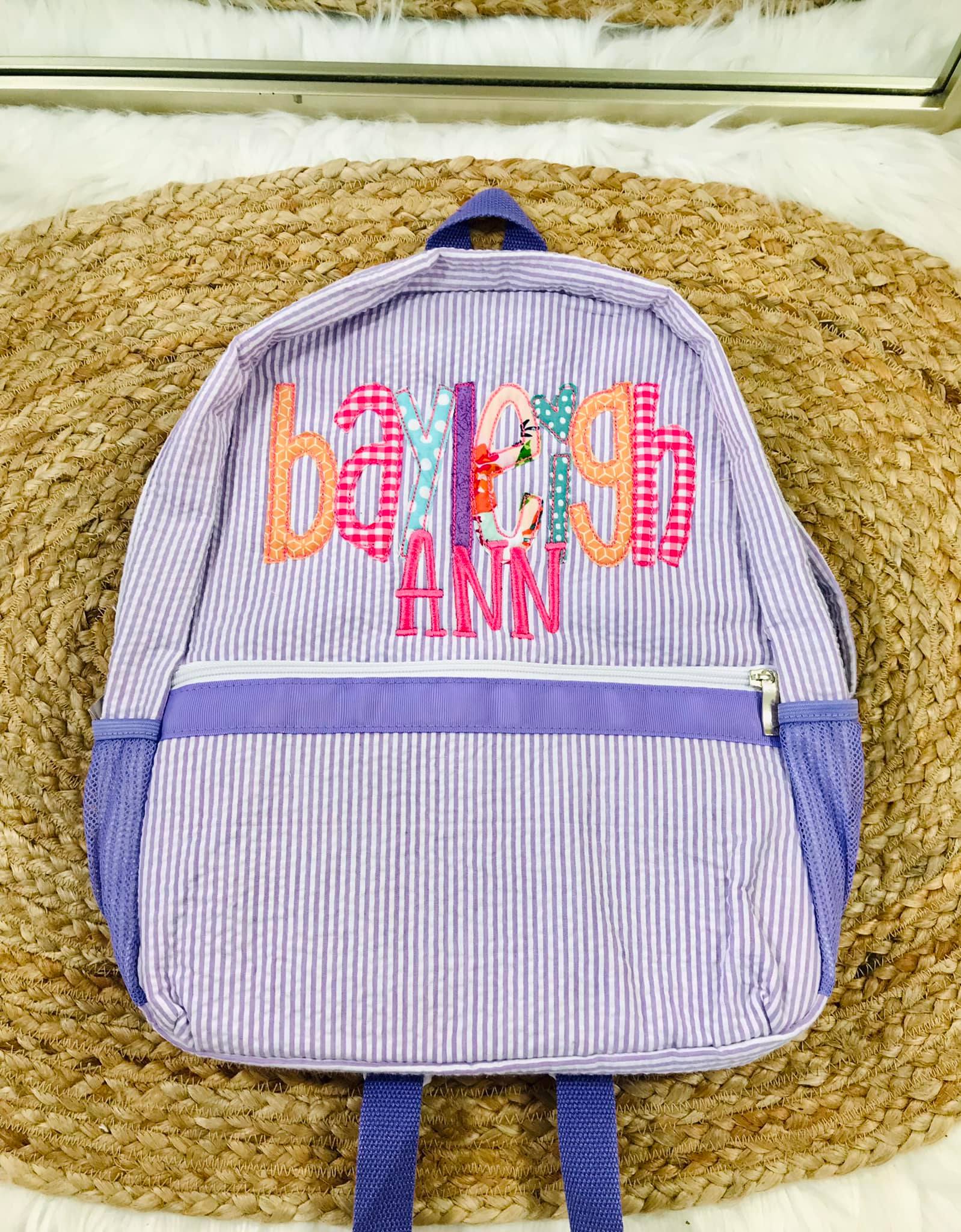 Personalized Applique Lavender Seersucker Bag