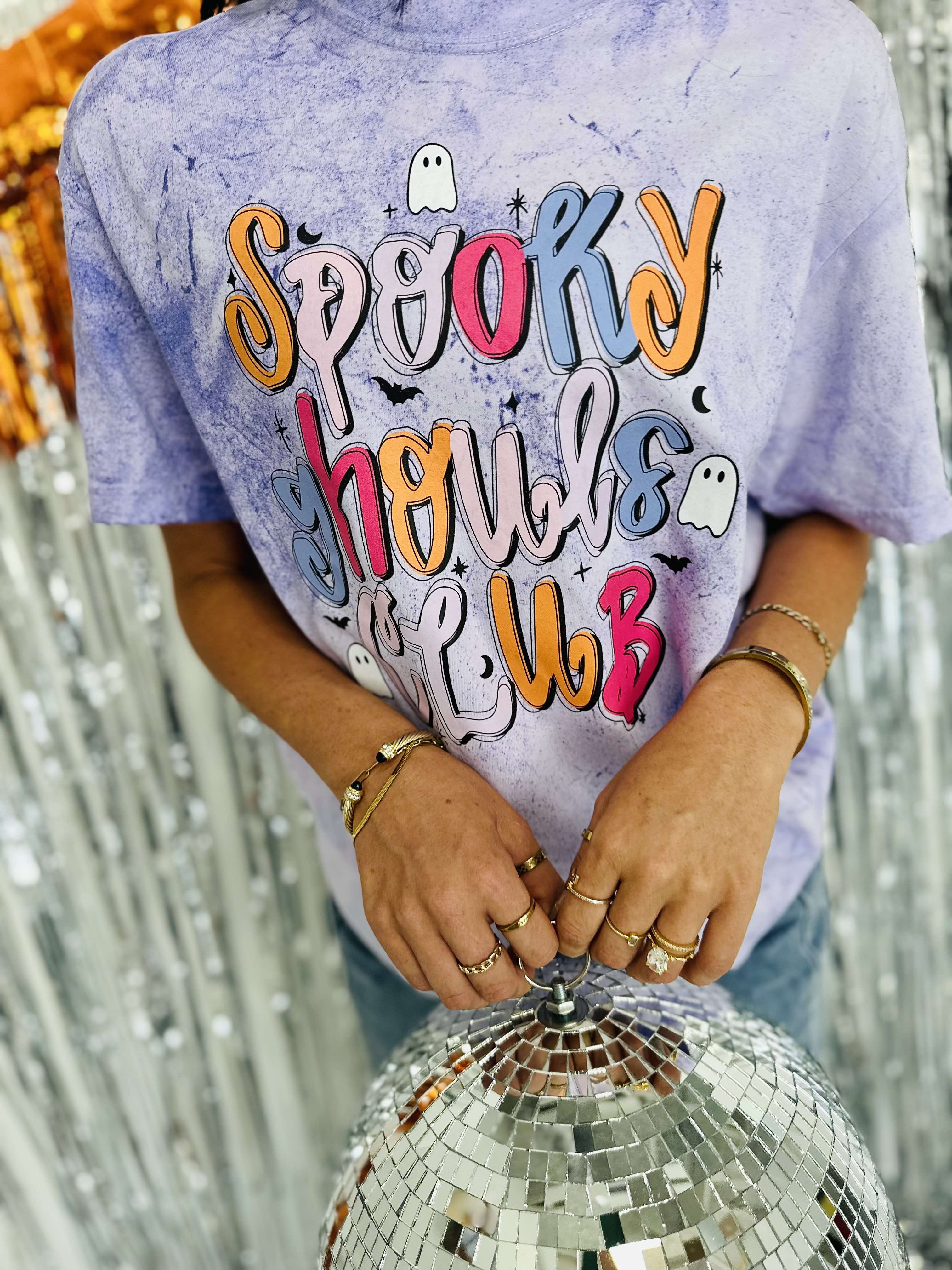 Spooky Ghouls Club Purple Acid Wash Graphic Tee