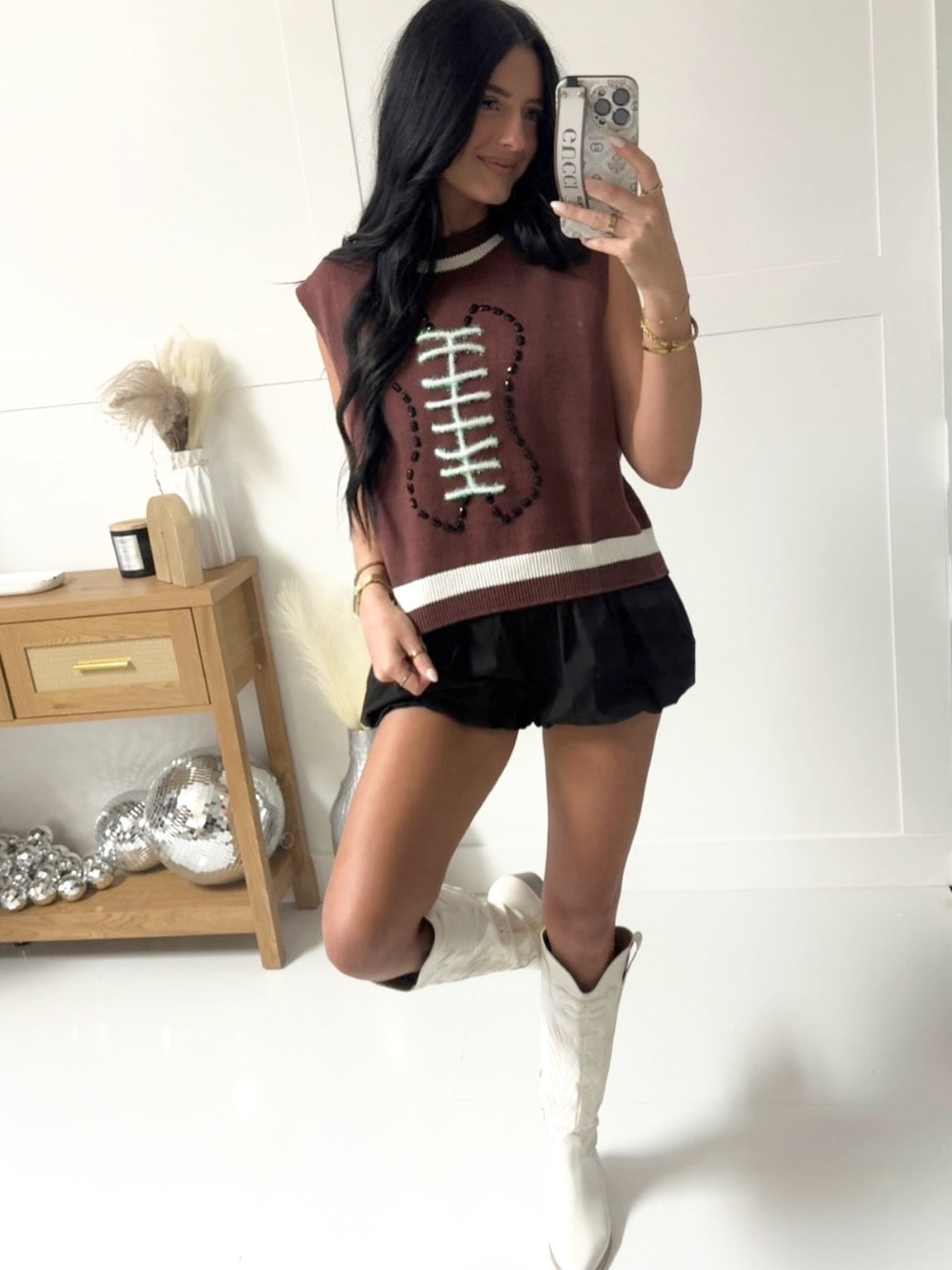 Queen Of Sparkles Brown Football Knit Jewel Sweater Vest