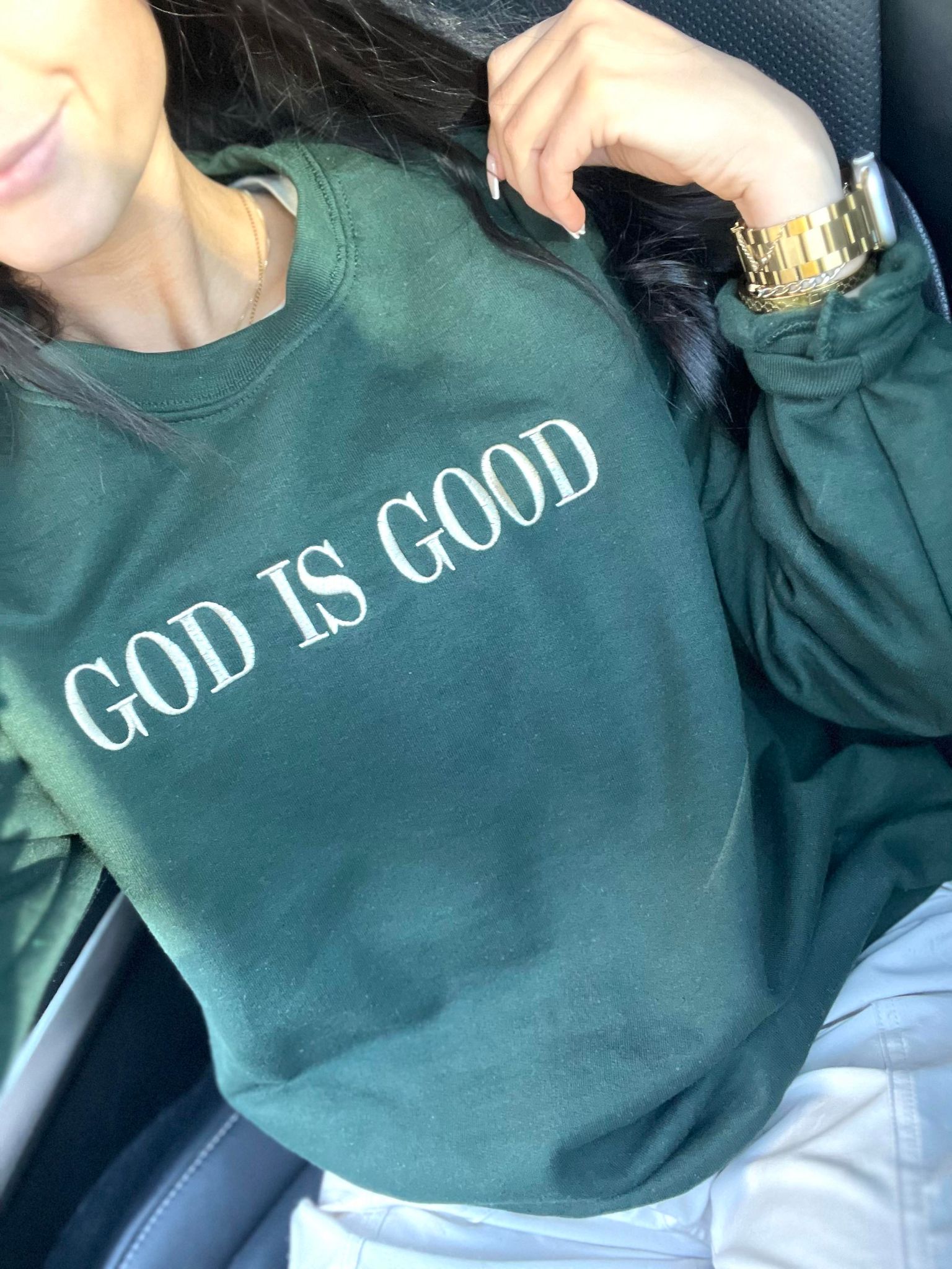 God Is Good Green Sweatshirt