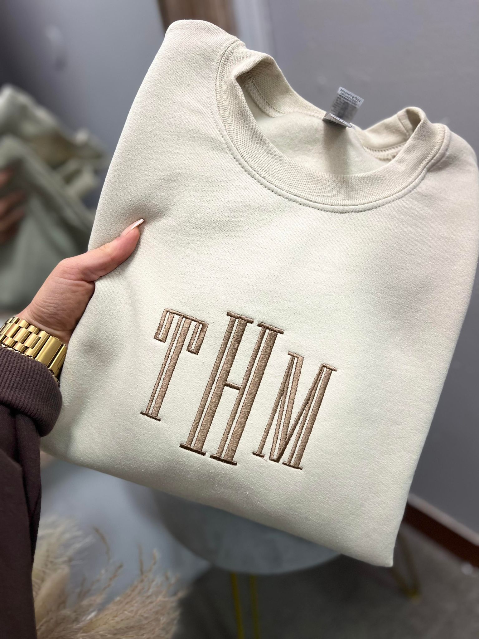 Personalized Tan Brown Thread Sweatshirt