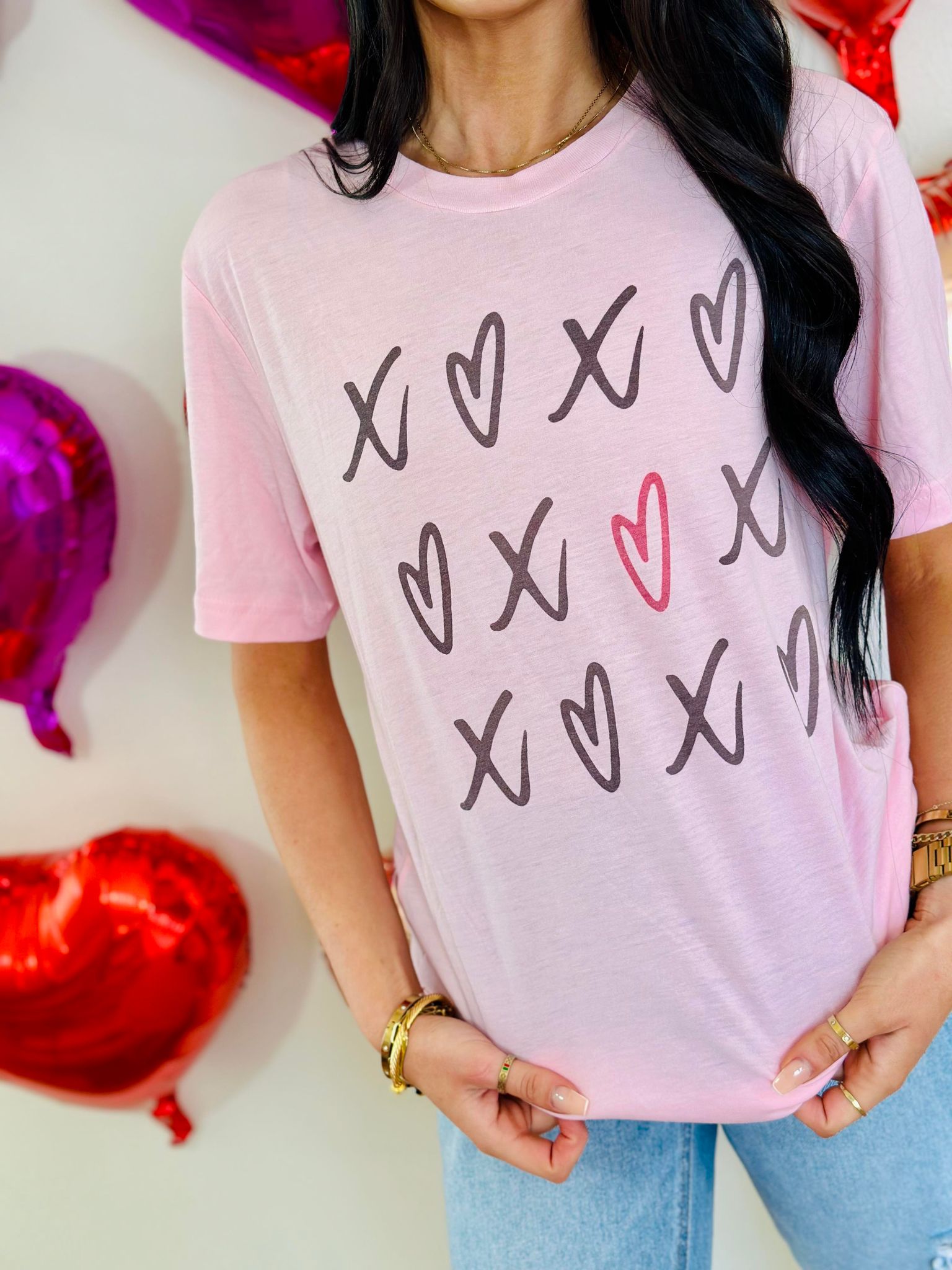 Stacked XOXO Pink Graphic Tee