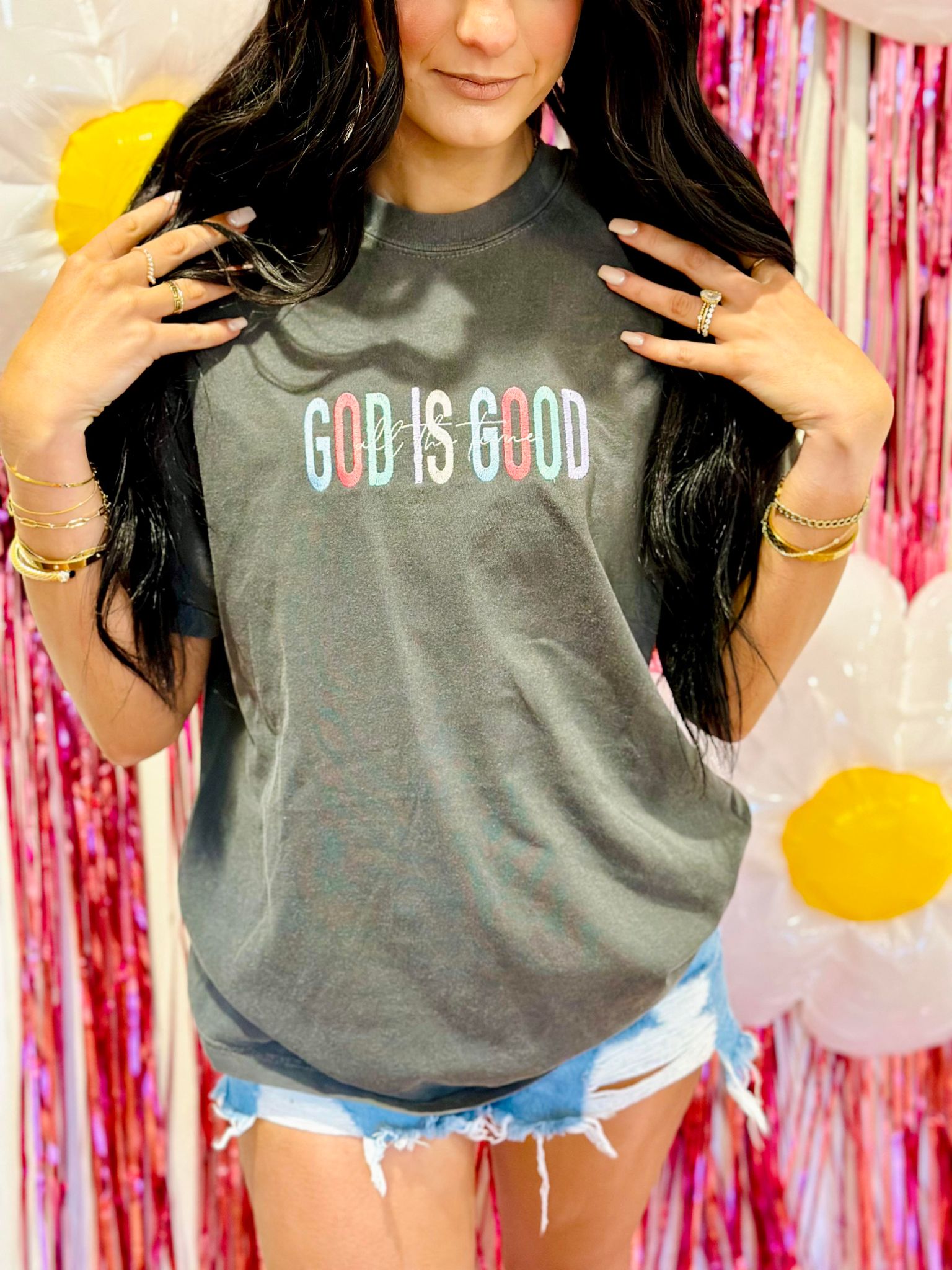 God Is Good Pepper Embroidery Tee