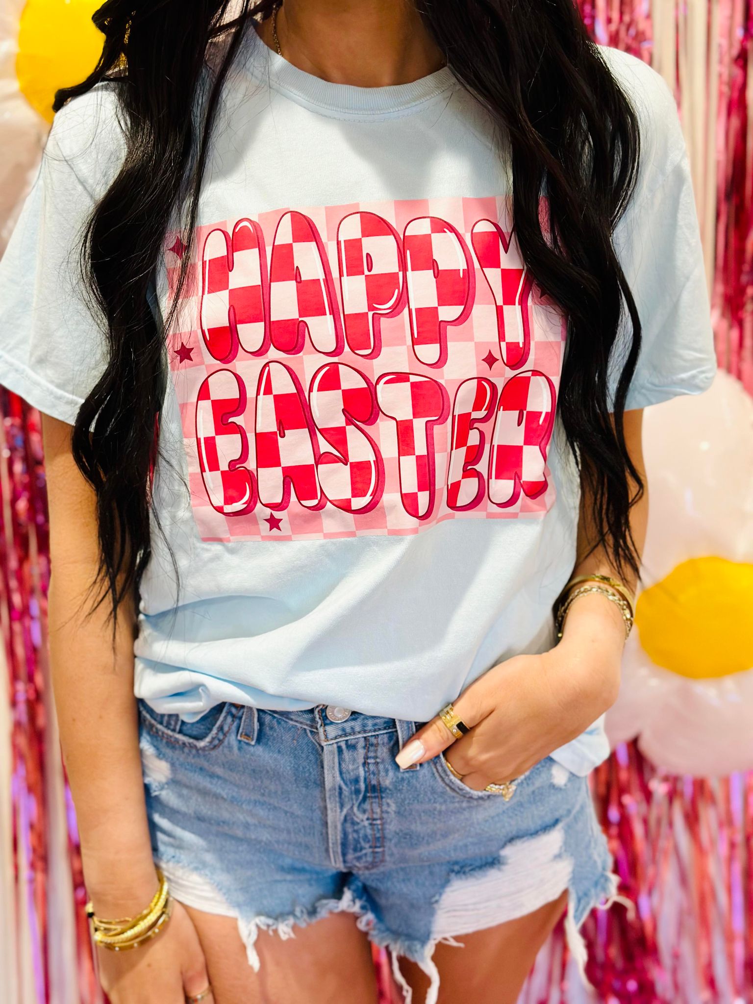 Happy Easter Checkered Graphic Tee