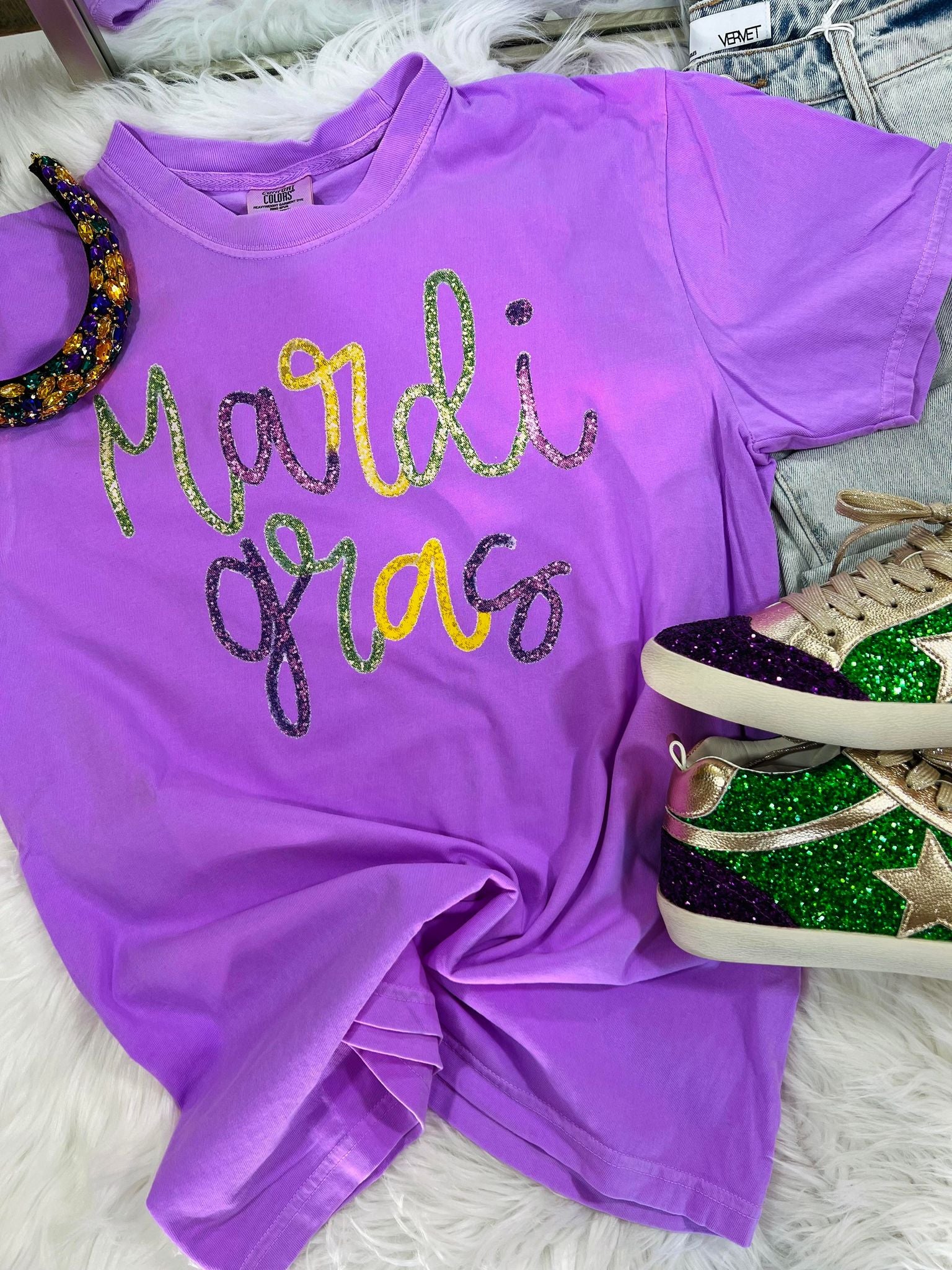 Mardi Gras Faux Glitter Tee