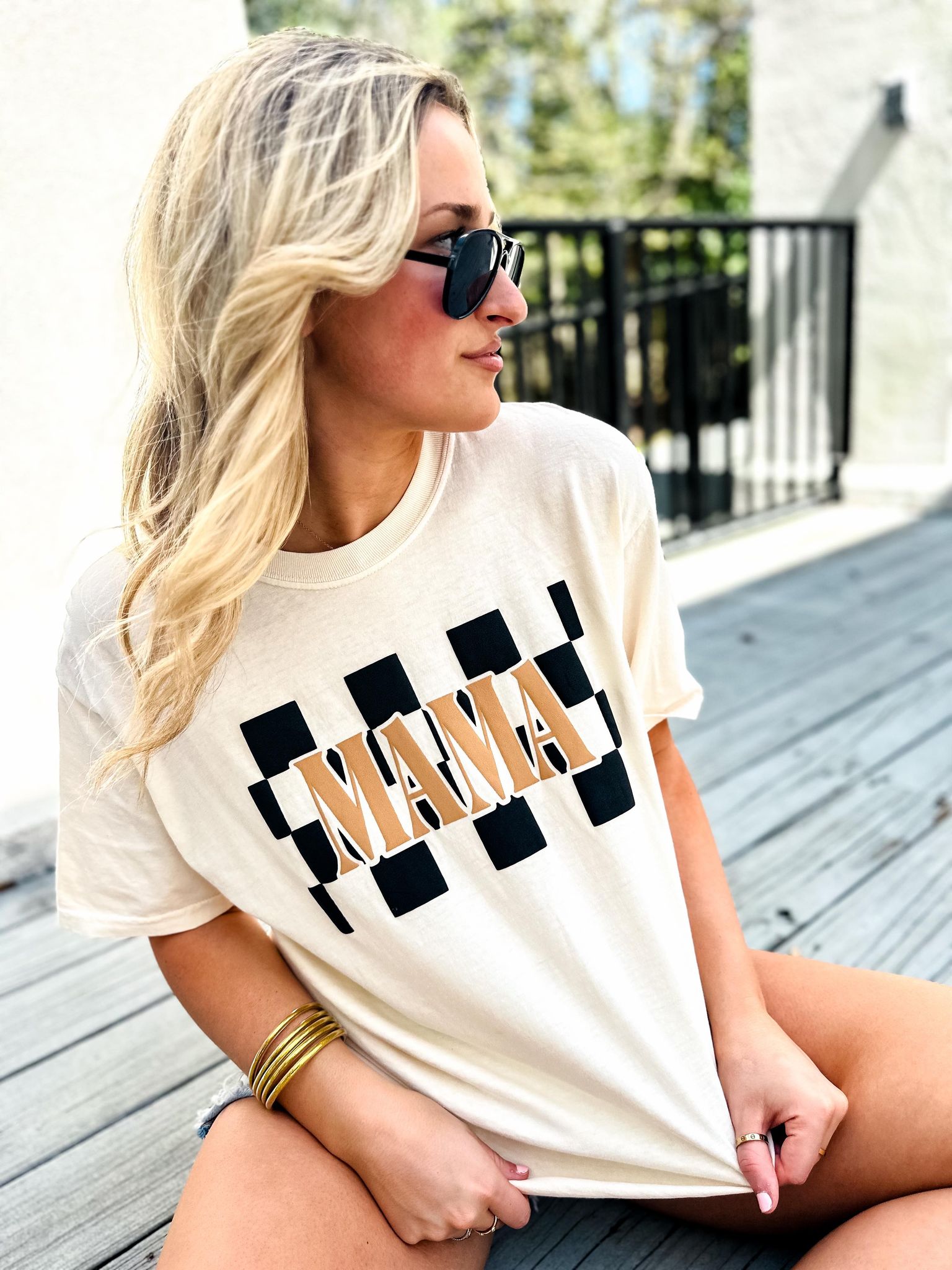 MAMA Checkered Puff Graphic Tee