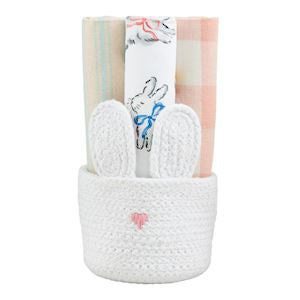 Blue Bunny Basket Towel Set