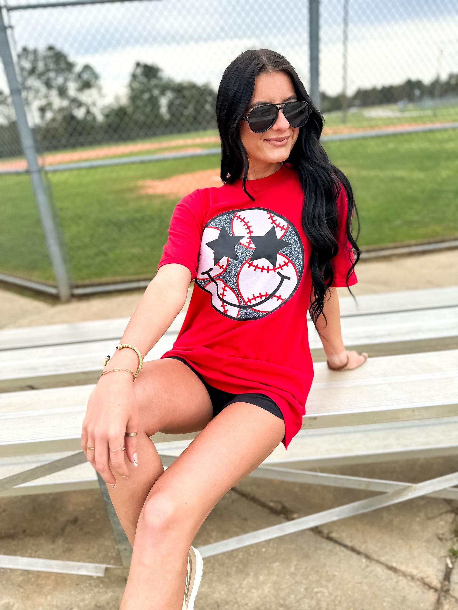 Baseball Happy Face Graphic Tee