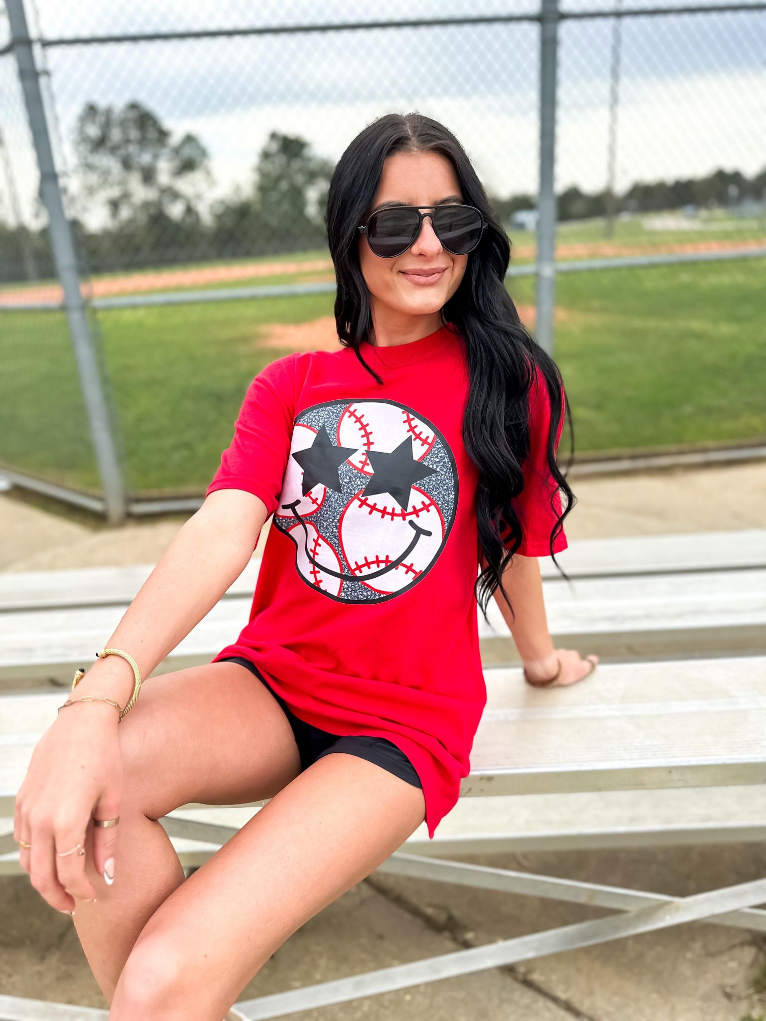 Baseball Happy Face Graphic Tee