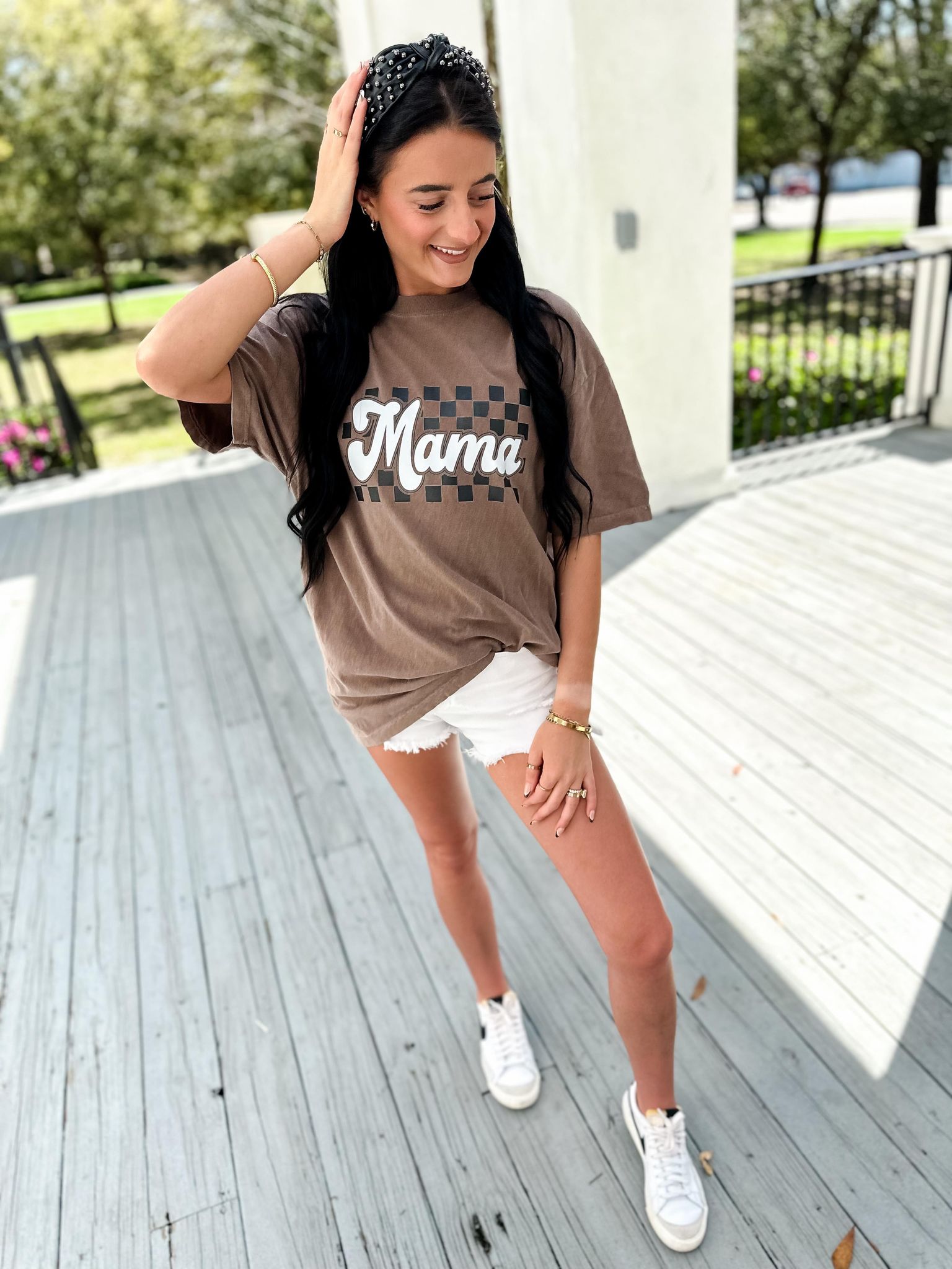 MAMA Checkered Espresso Graphic Tee