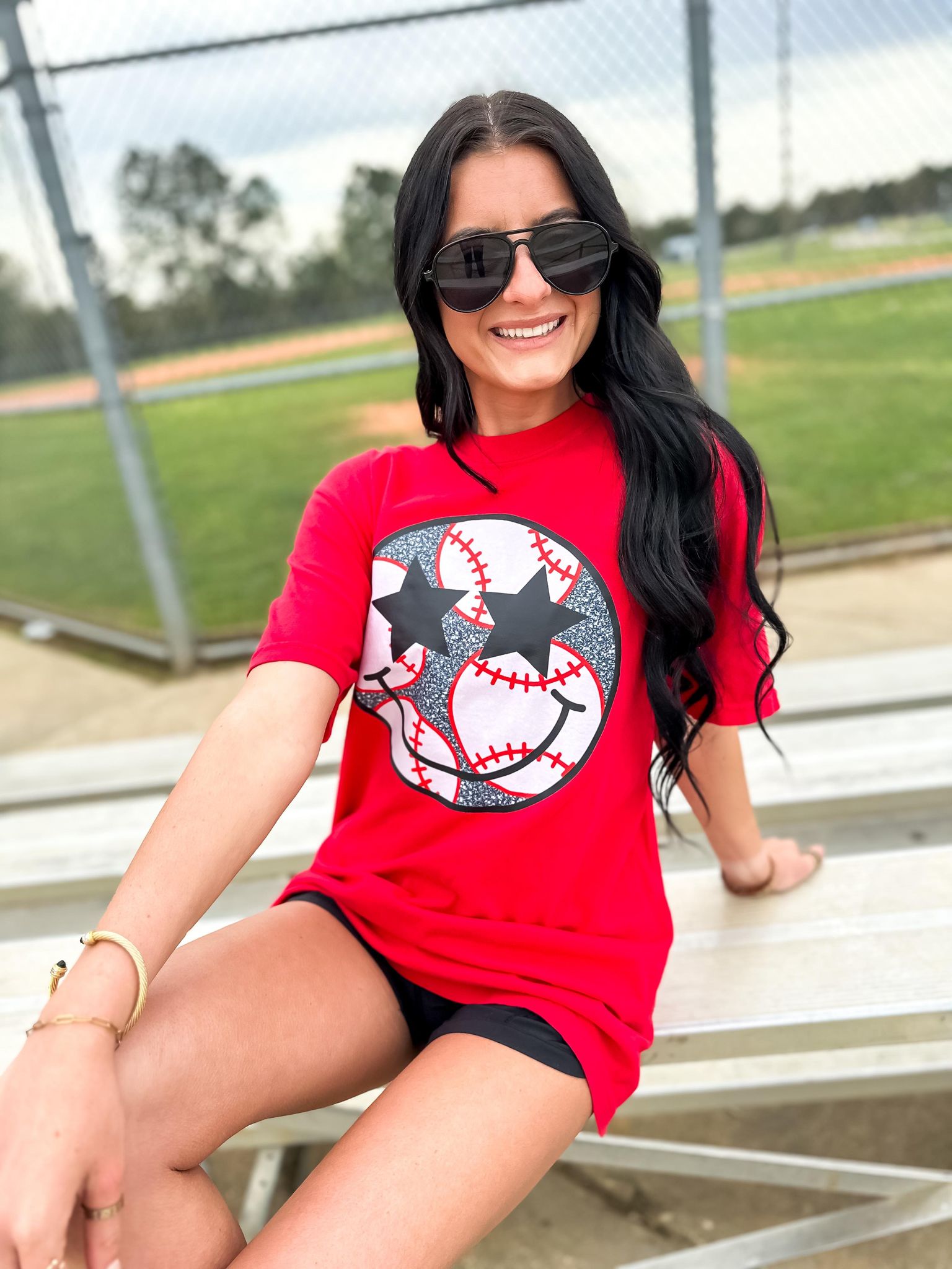 Baseball Happy Face Graphic Tee