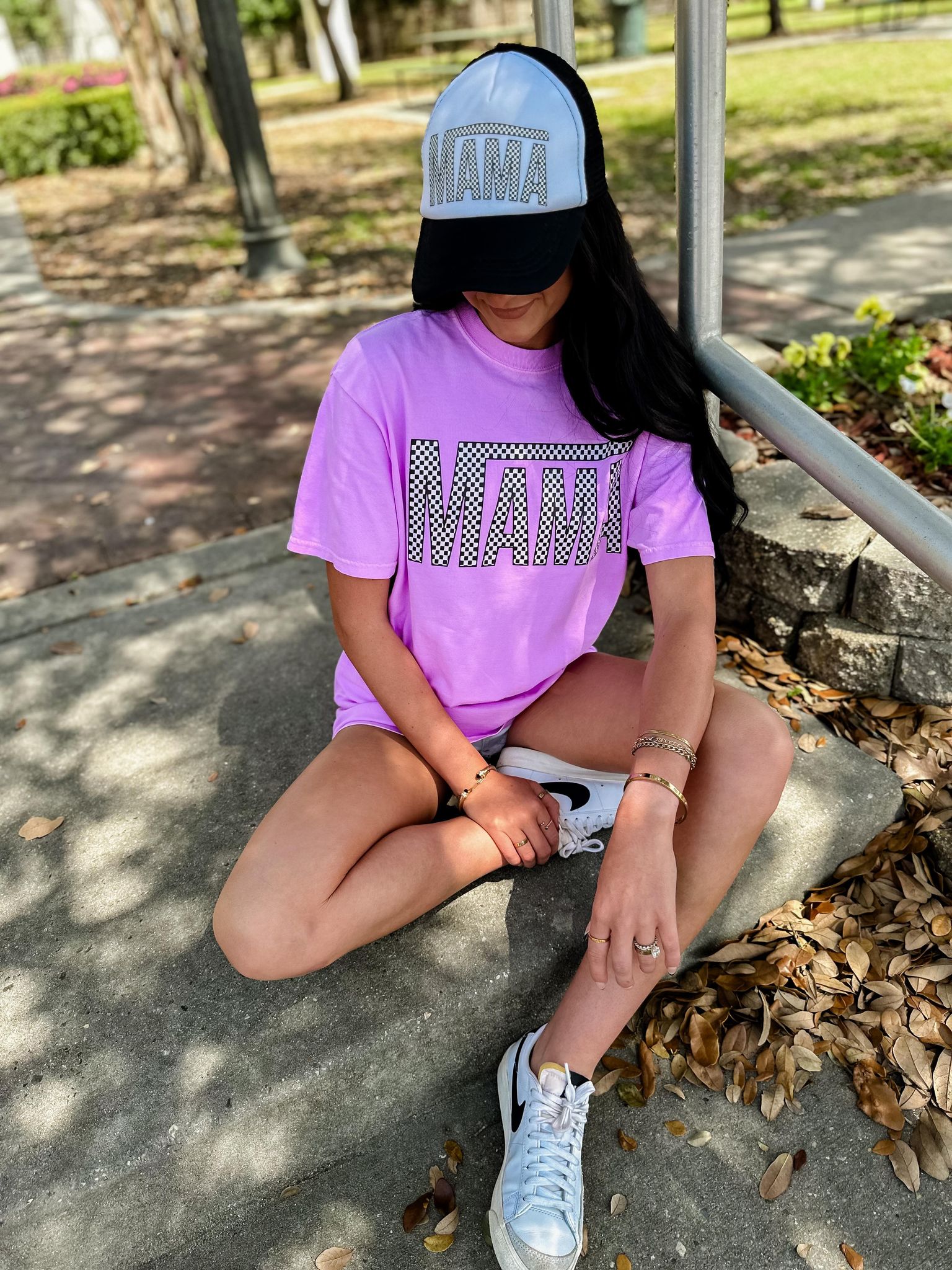 MAMA Mini Checkered Neon Violet Graphic Tee