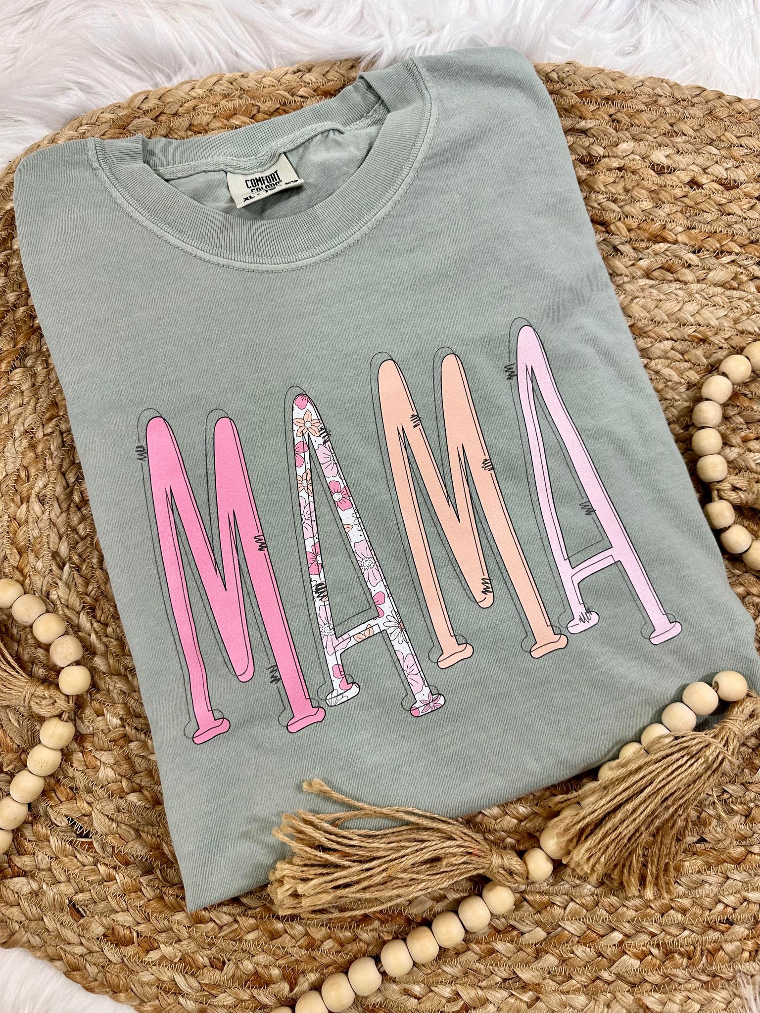 Custom Floral Stripe Mom Tee