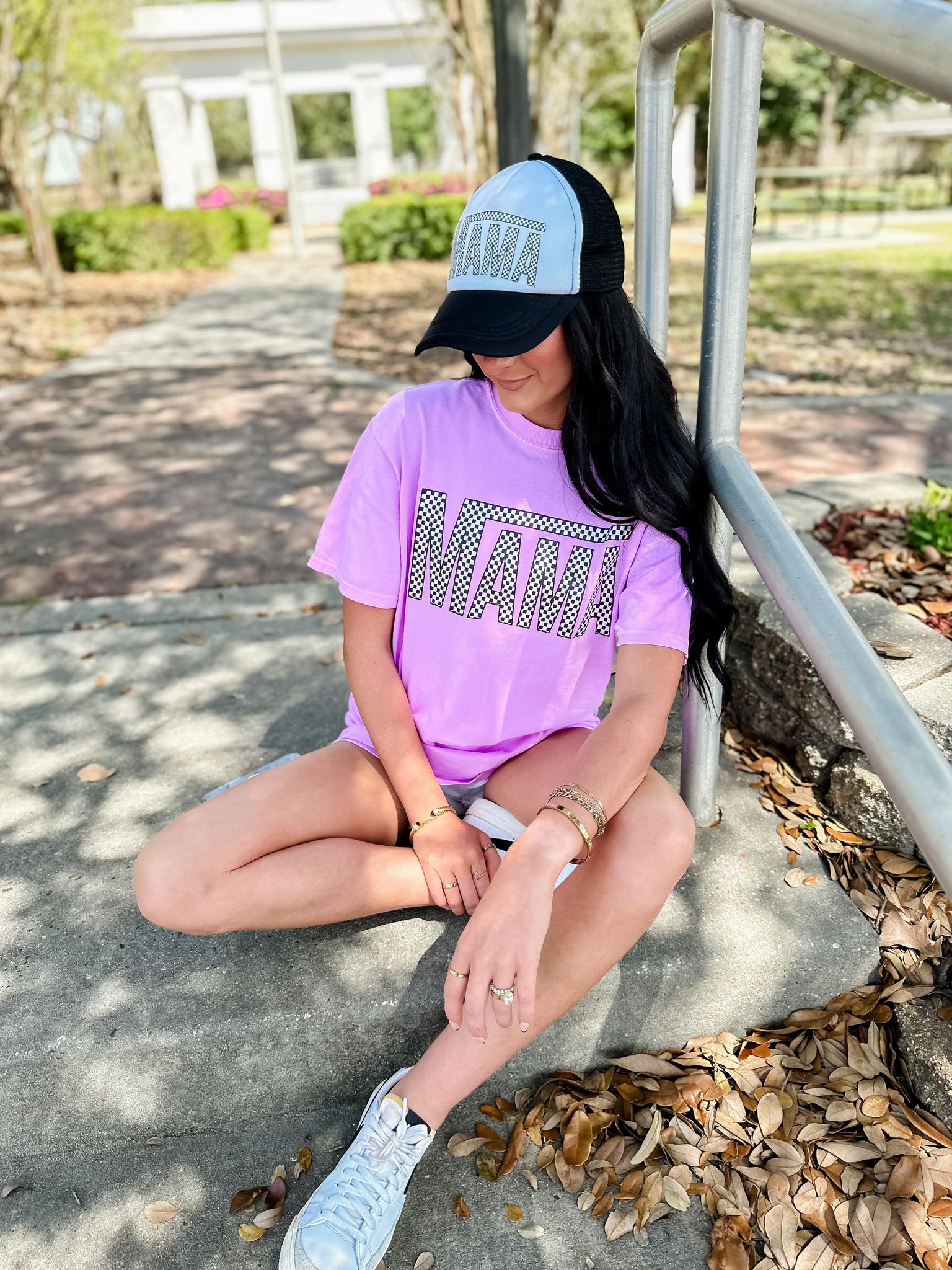 MAMA Mini Checkered Neon Violet Graphic Tee