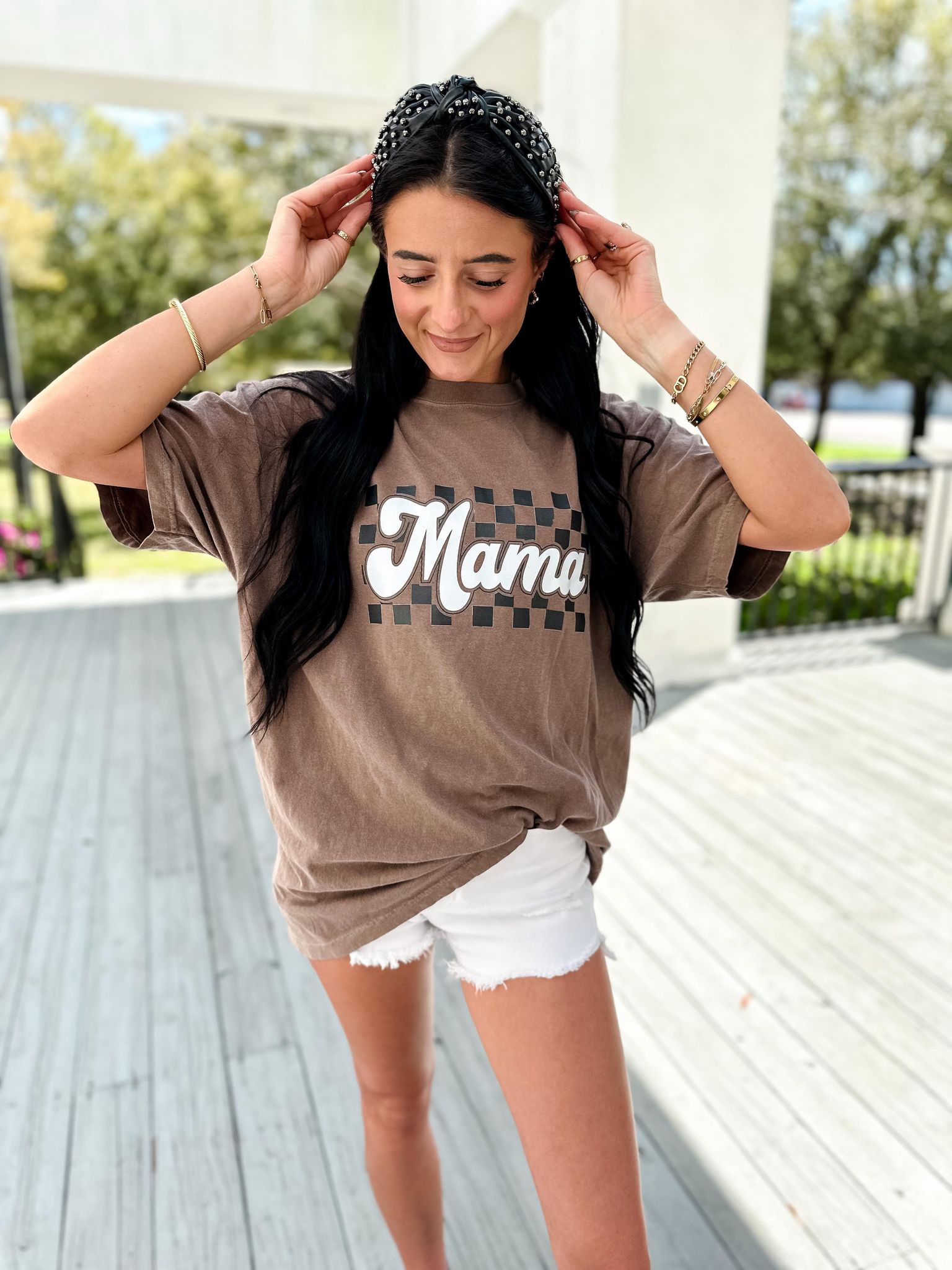 MAMA Checkered Espresso Graphic Tee