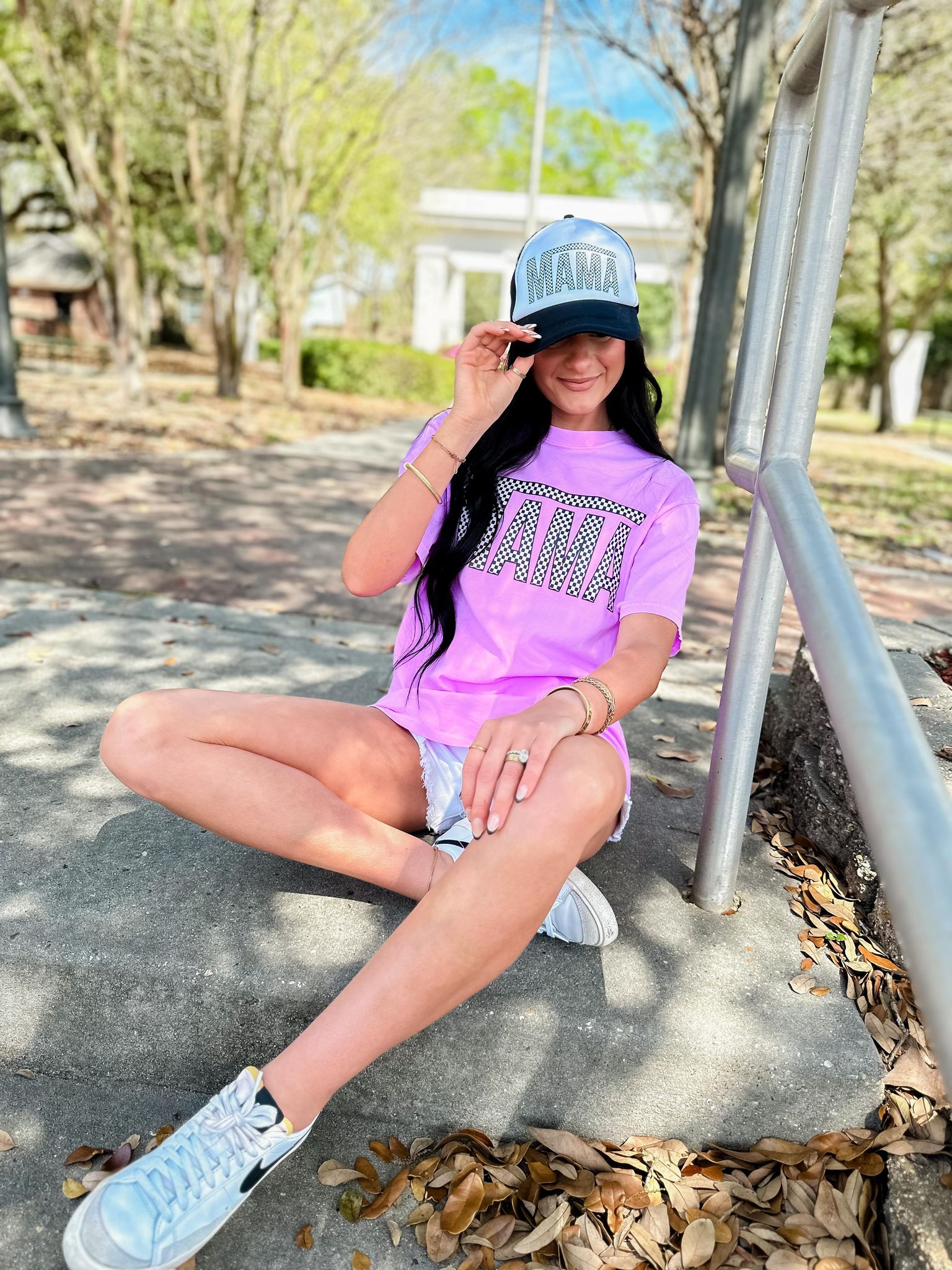 MAMA Mini Checkered Neon Violet Graphic Tee