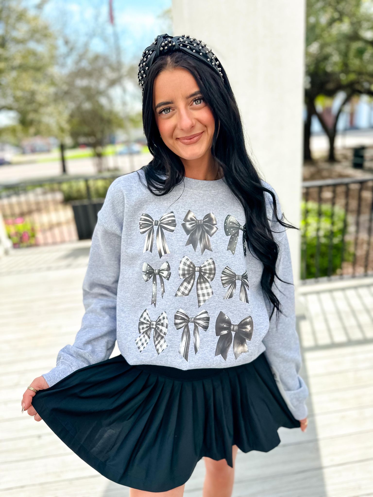 Black And White Bow Stack Grey Sweatshirt