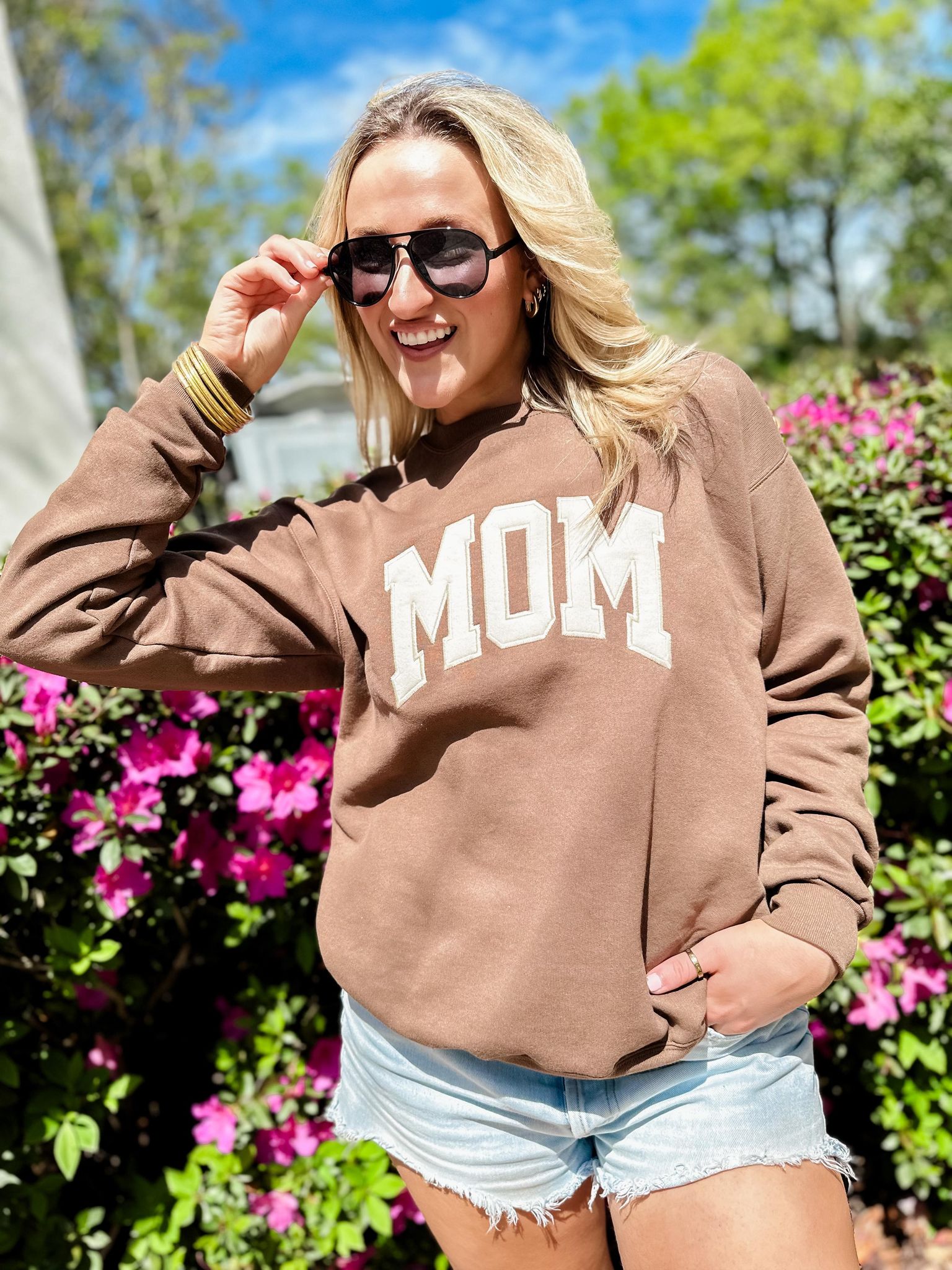 MOM Brown Embroidered Sweatshirt