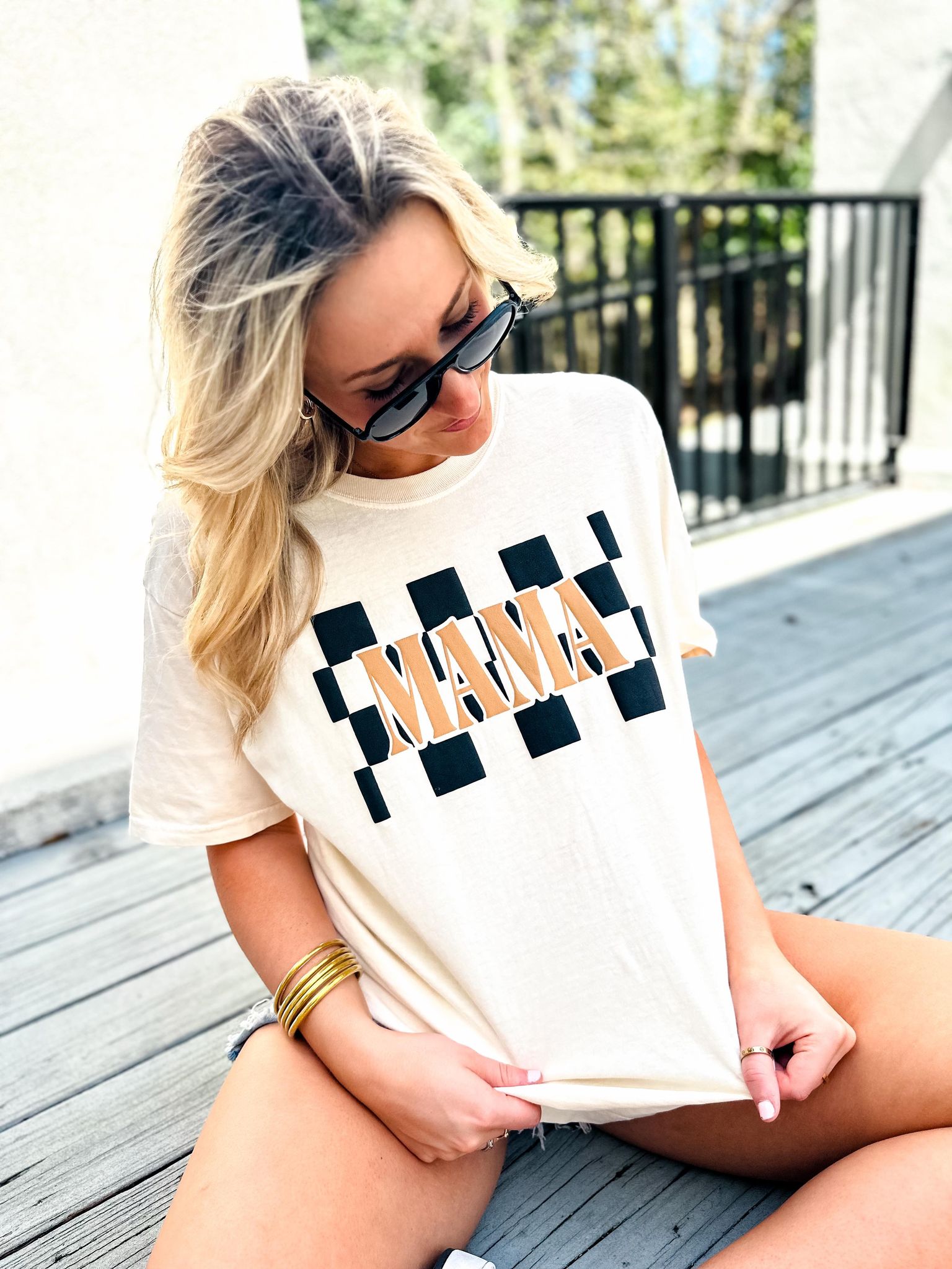 MAMA Checkered Puff Graphic Tee