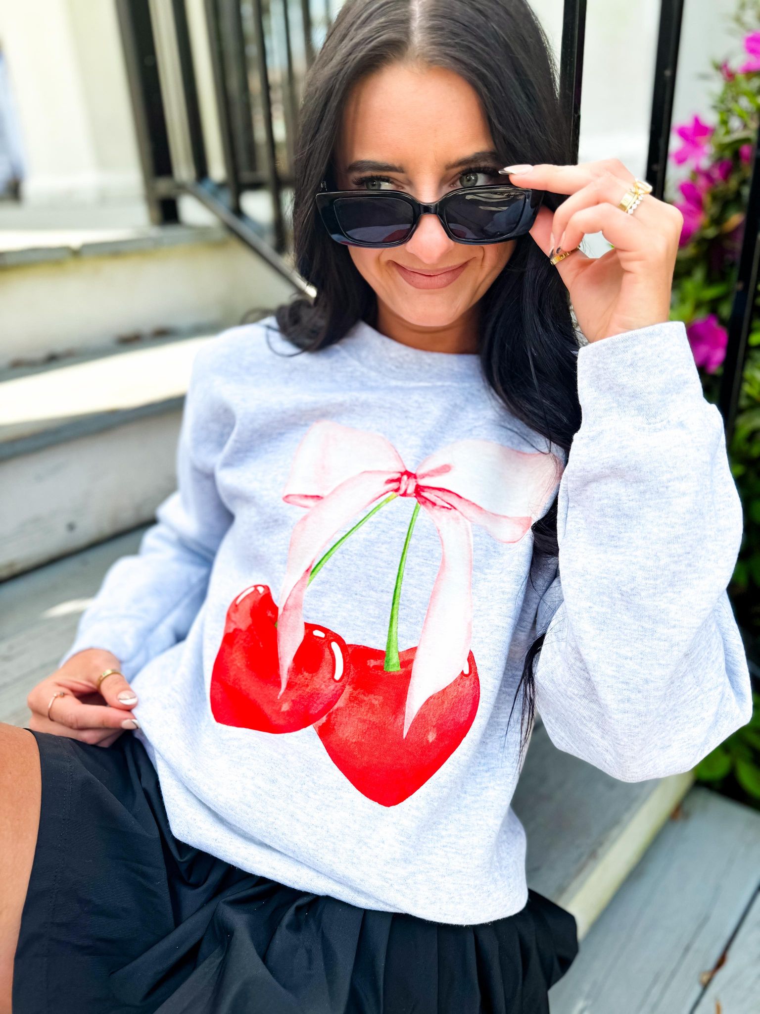 Pop Of Cherry Grey Sweatshirt