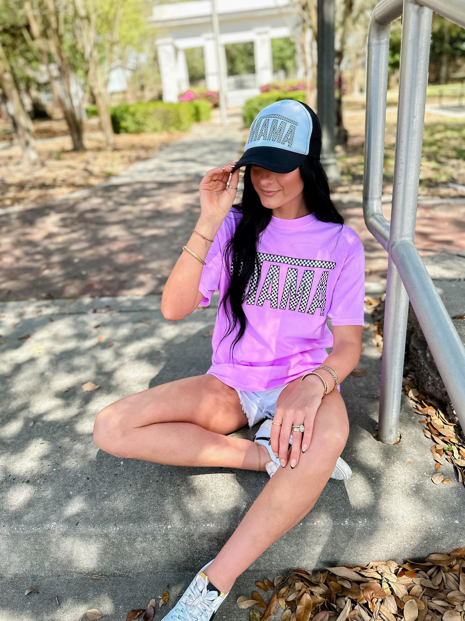 MAMA Mini Checkered Neon Violet Graphic Tee