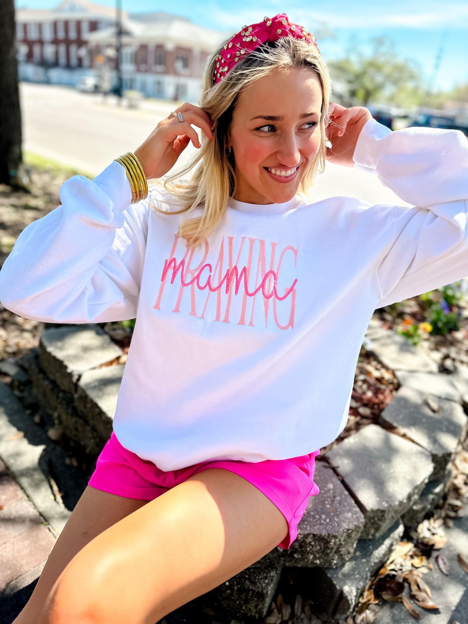 Praying MAMA Pink Thread Sweatshirt