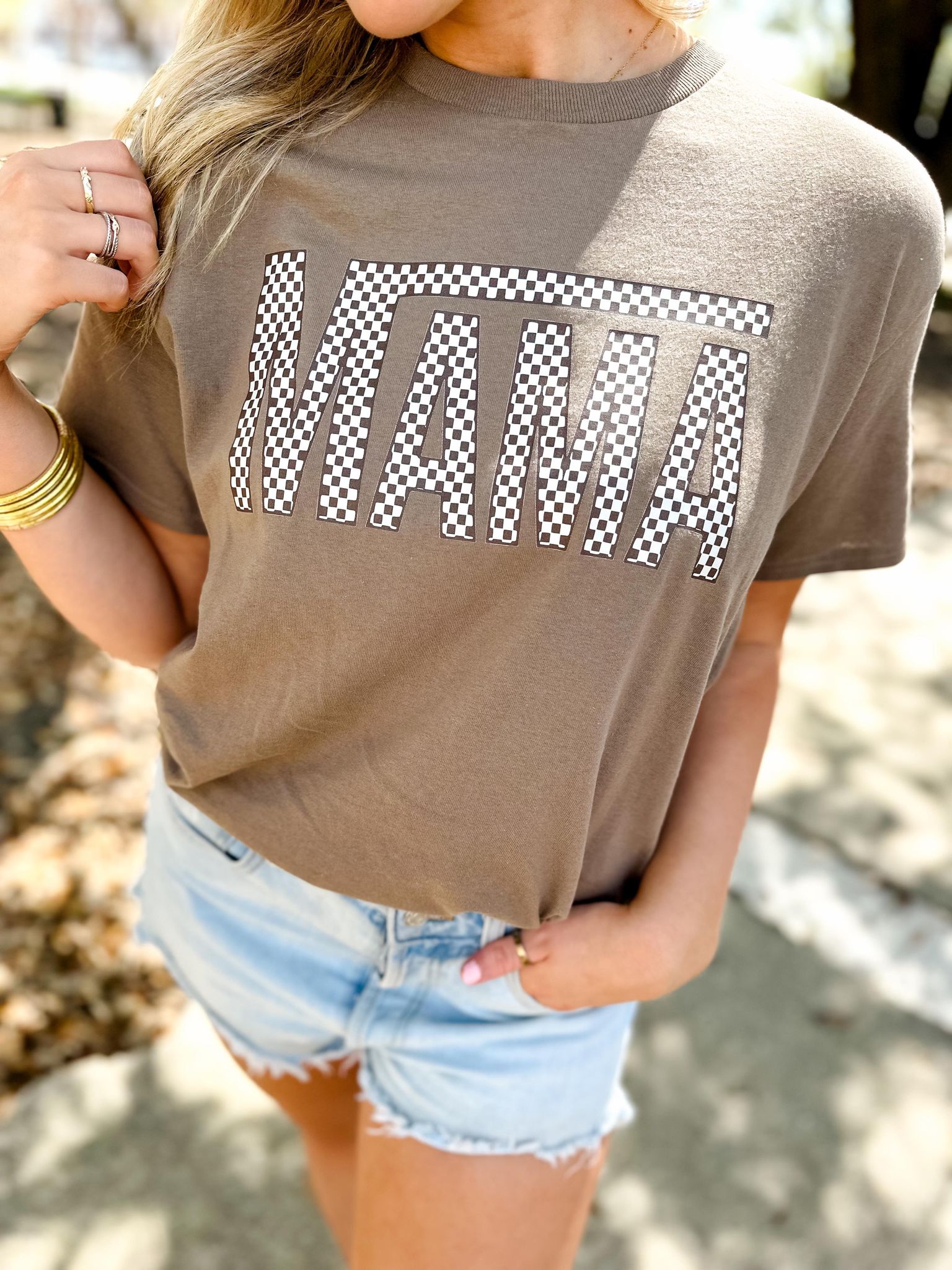 MAMA Mini Checkered Espresso Graphic Tee