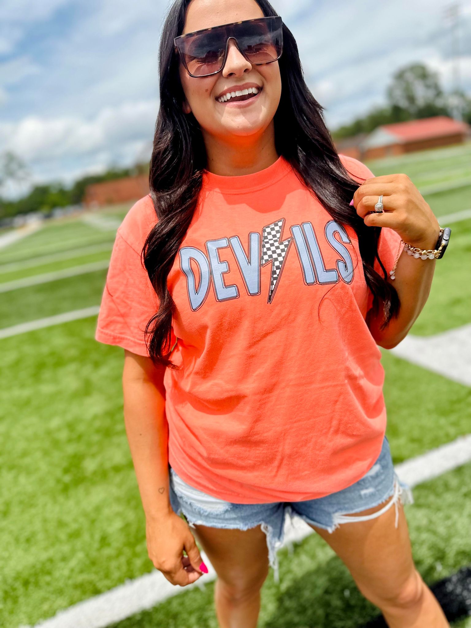 Neon Checkered Bolt Bright Orange Graphic Tee #46