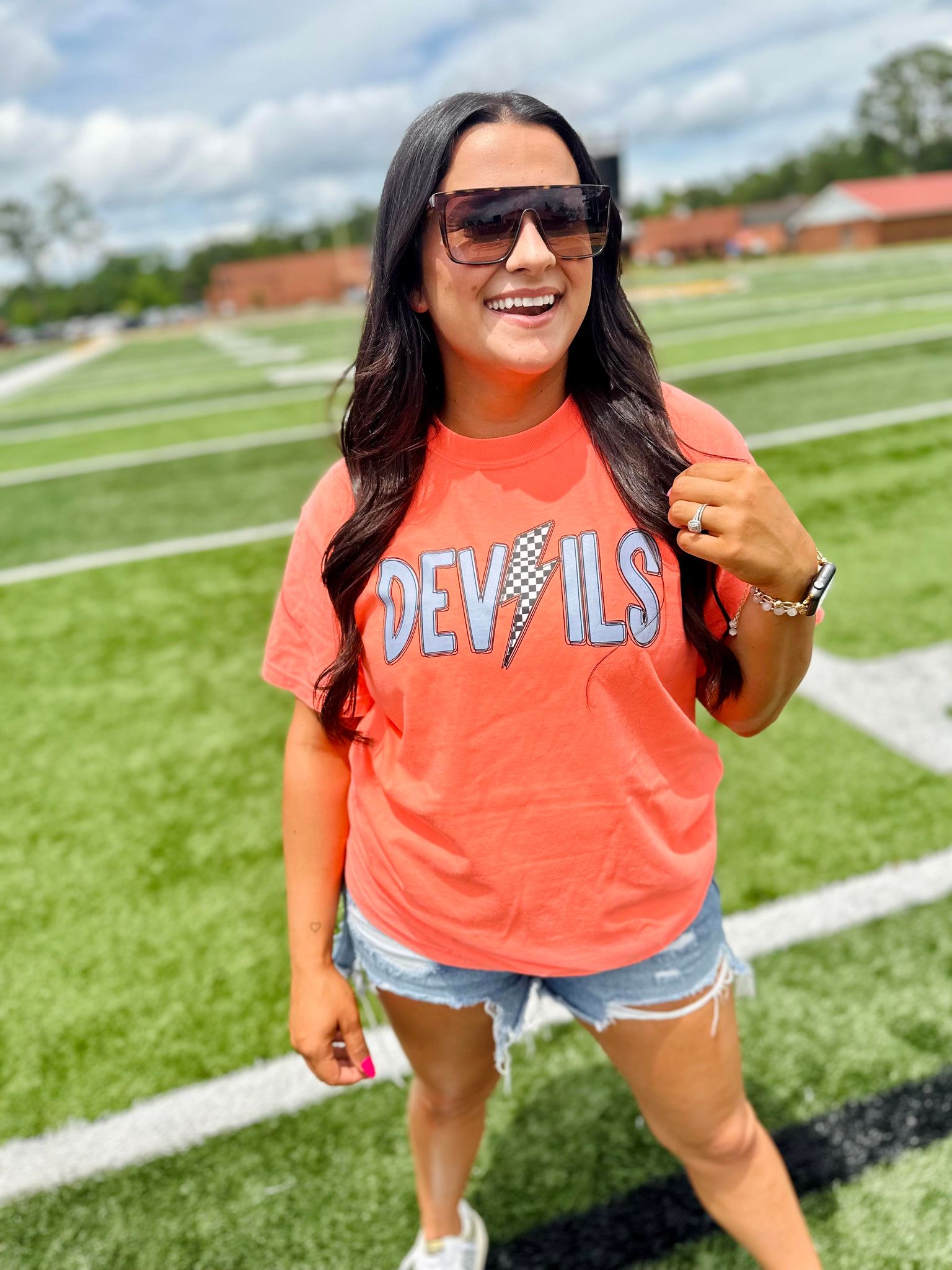 Neon Checkered Bolt Bright Orange Graphic Tee #46