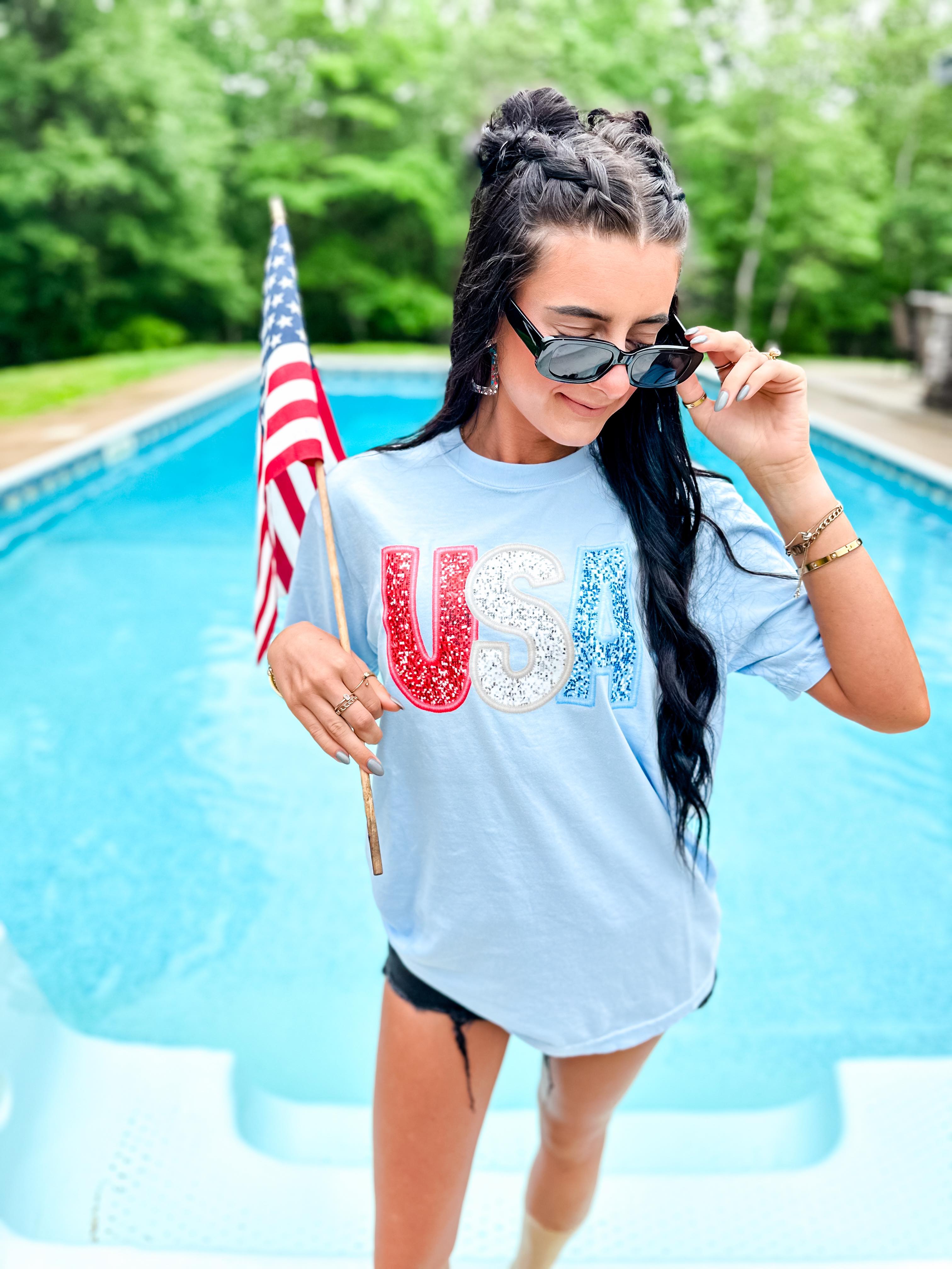 USA Glitter DTF Graphic Tee