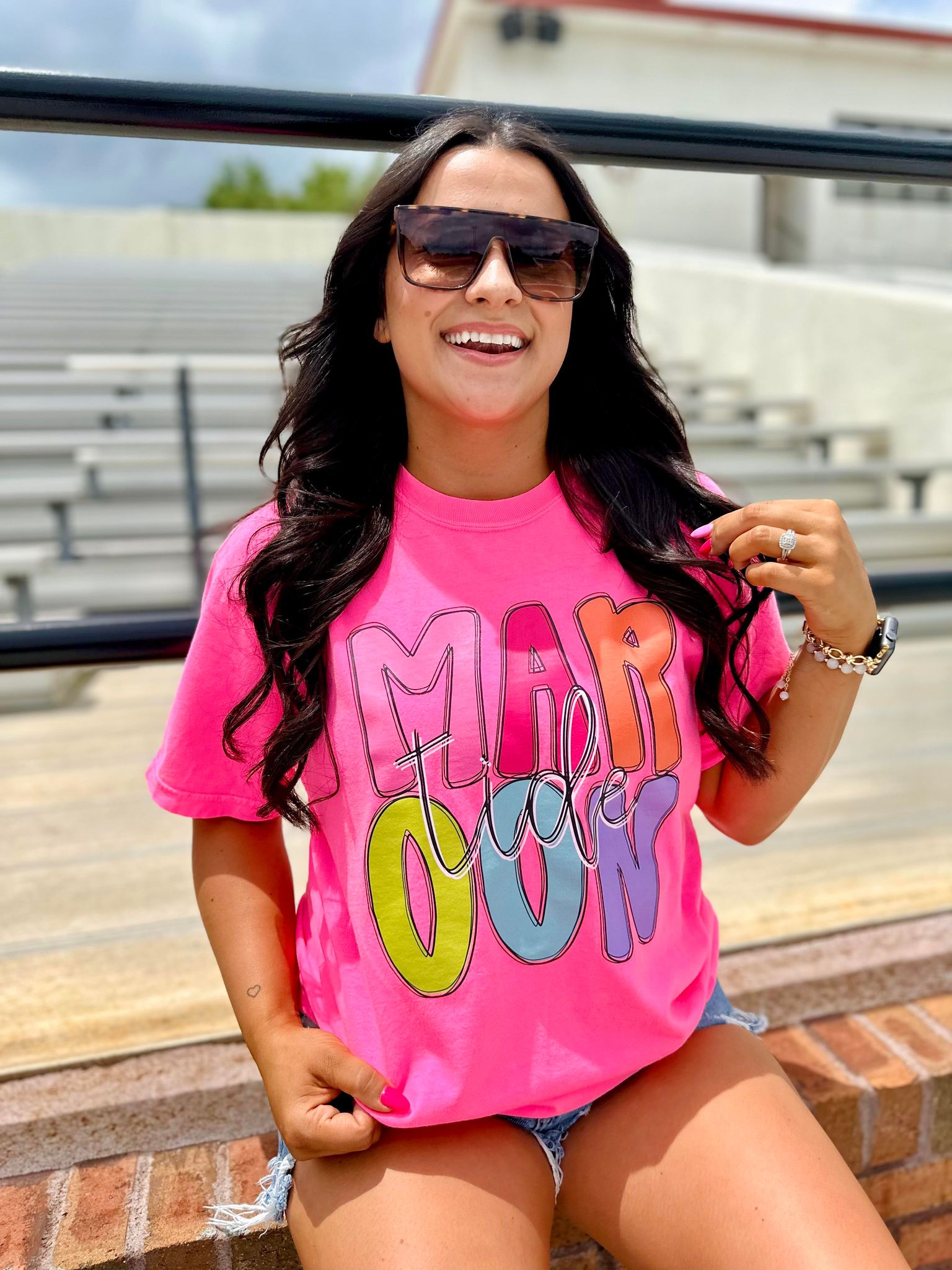 RB Outline Mascot Neon Pink Graphic Tee #26