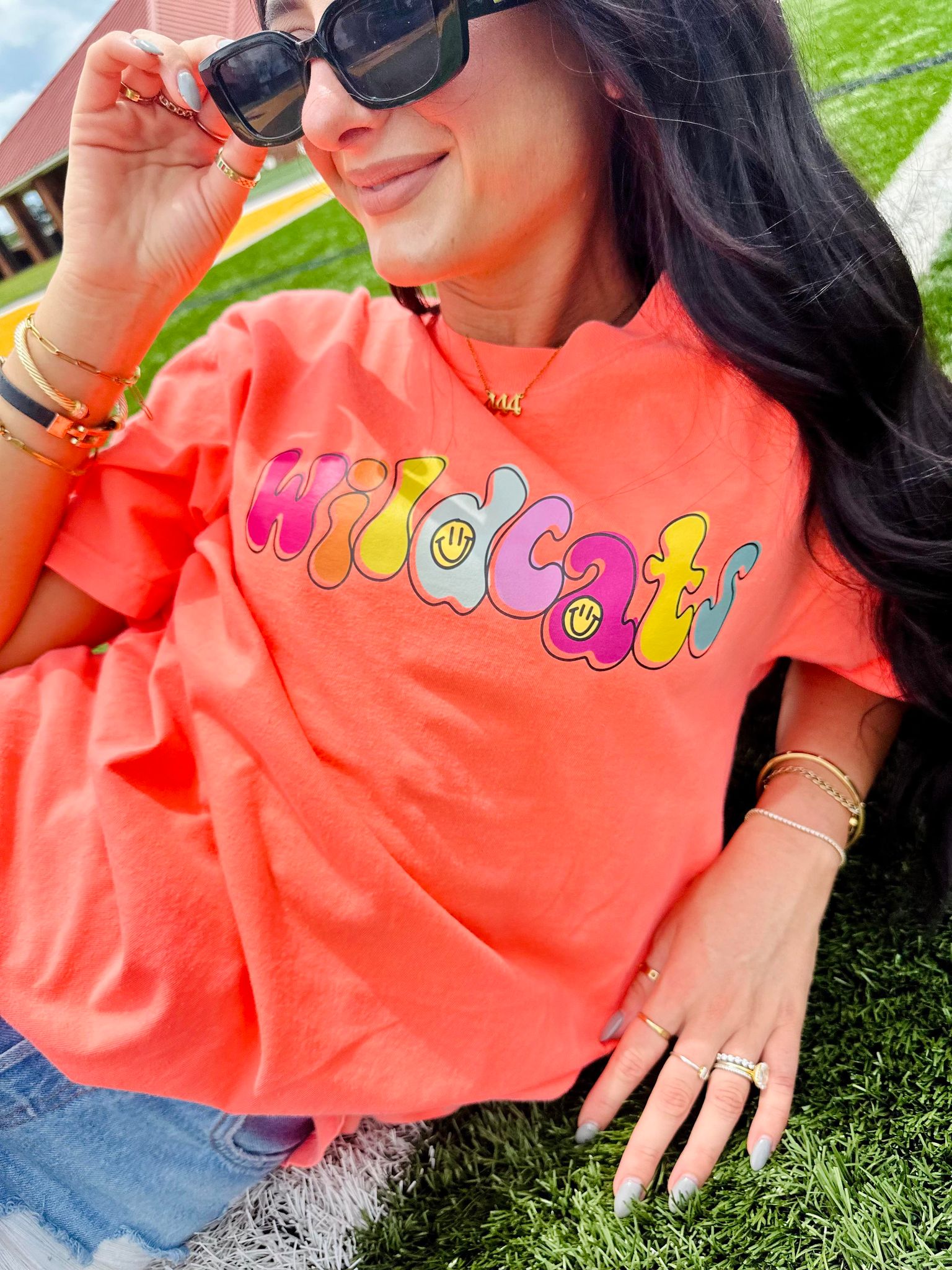 Retro Doodle Mascot Neon Orange Graphic Tee #33