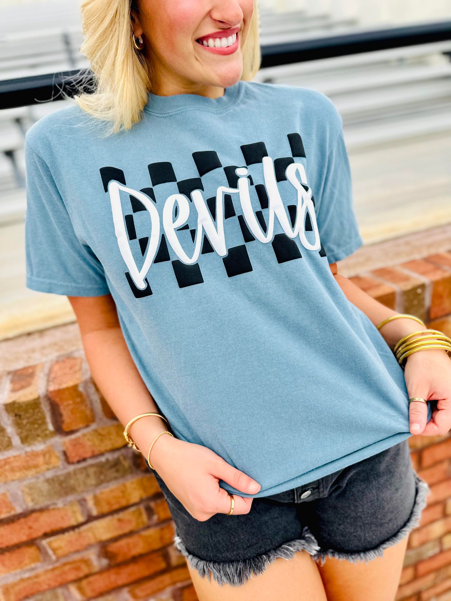 Cursive Checkered Mascot Graphic Tee #65