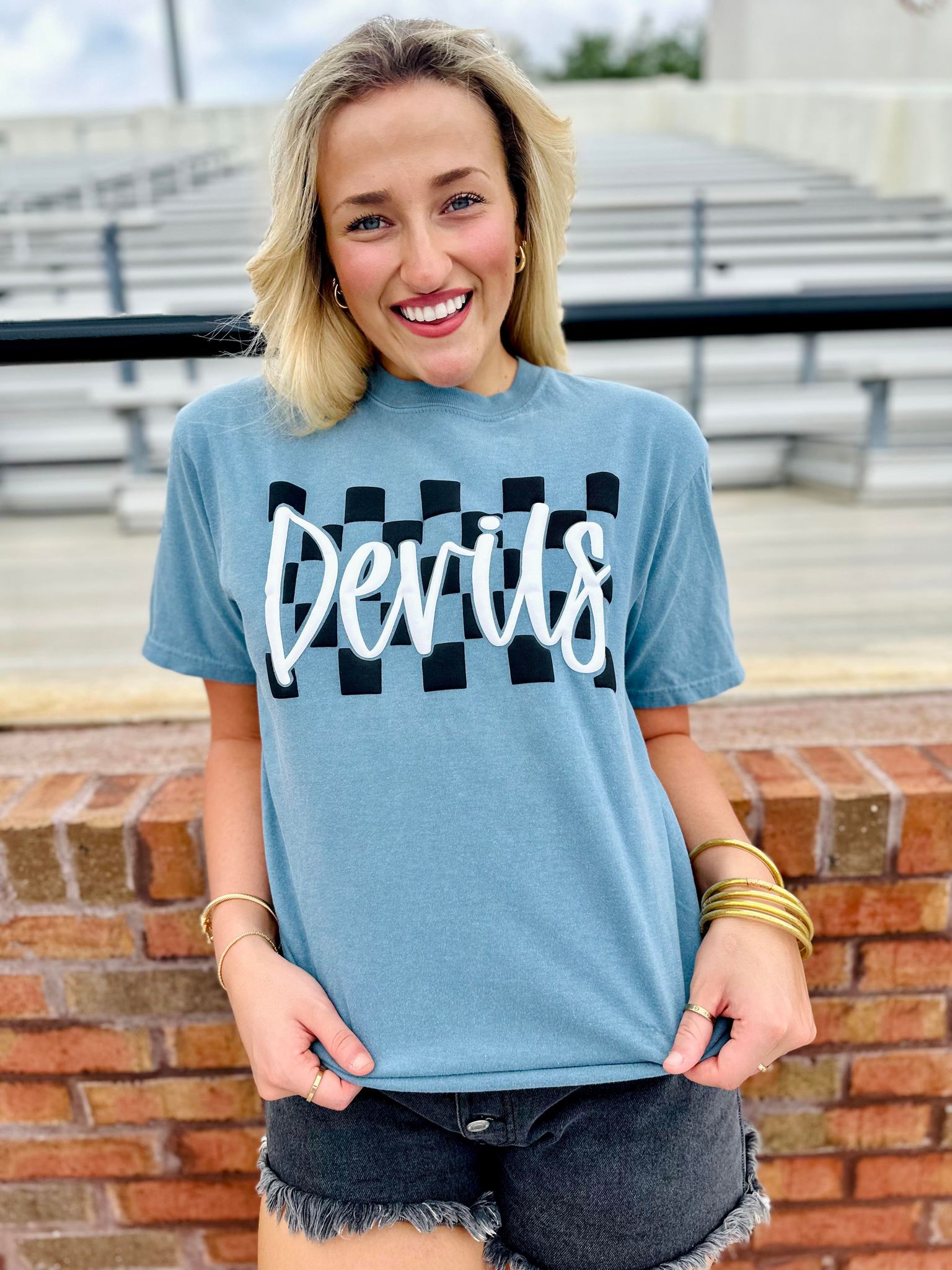 Cursive Checkered Mascot Graphic Tee #65