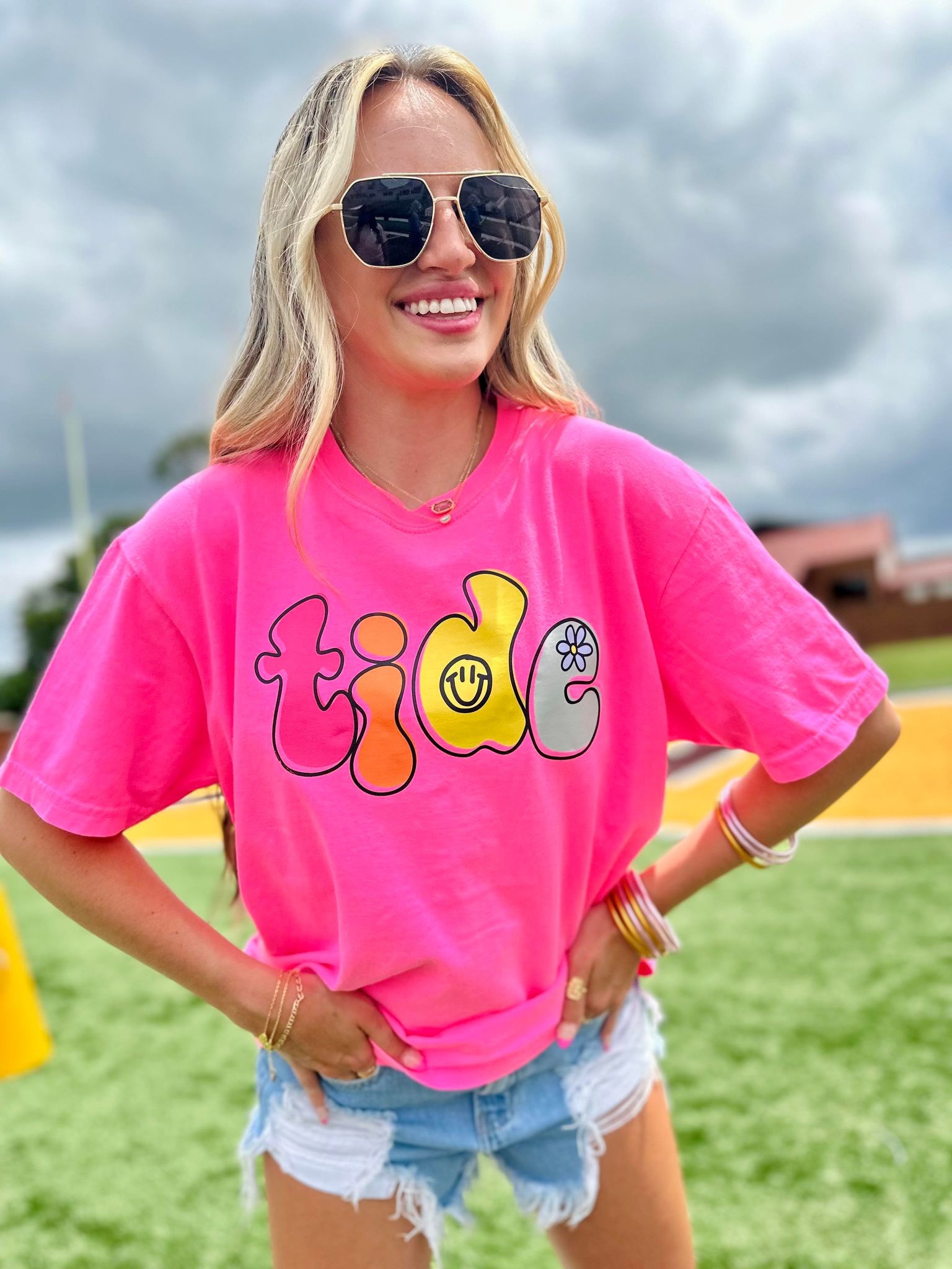 Retro Doodle Mascot Neon Pink Graphic Tee #33