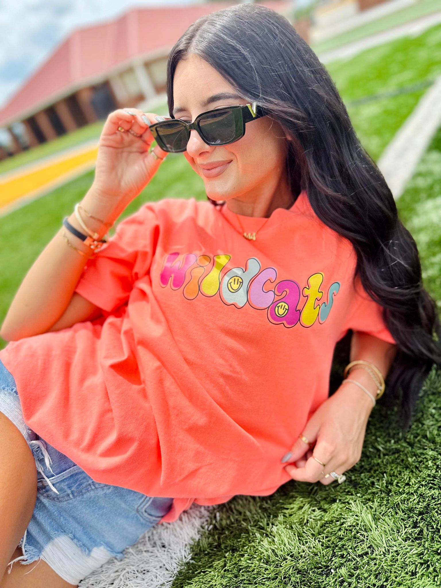 Retro Doodle Mascot Neon Orange Graphic Tee #33