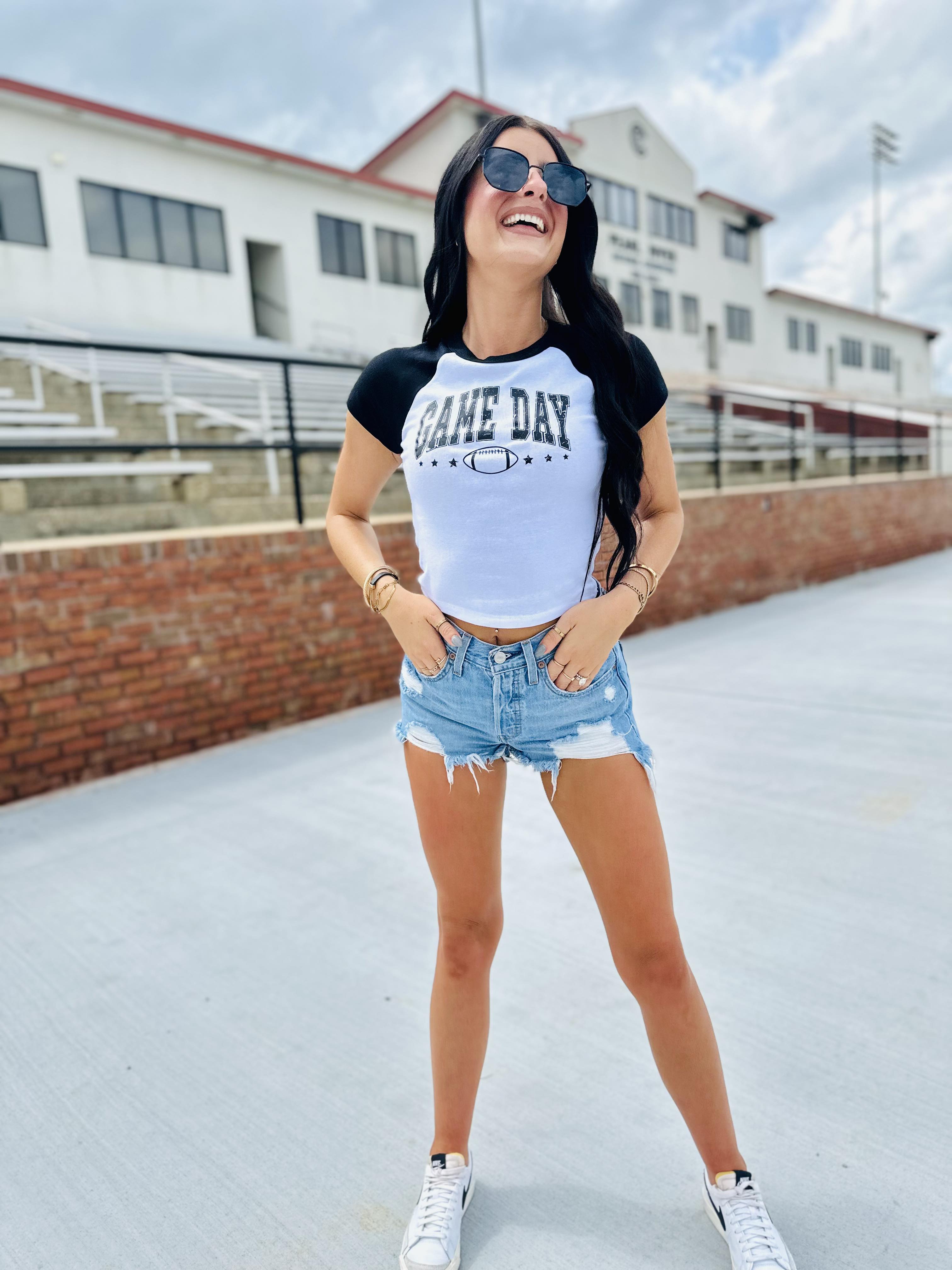 Black And White Game Day Crop Top