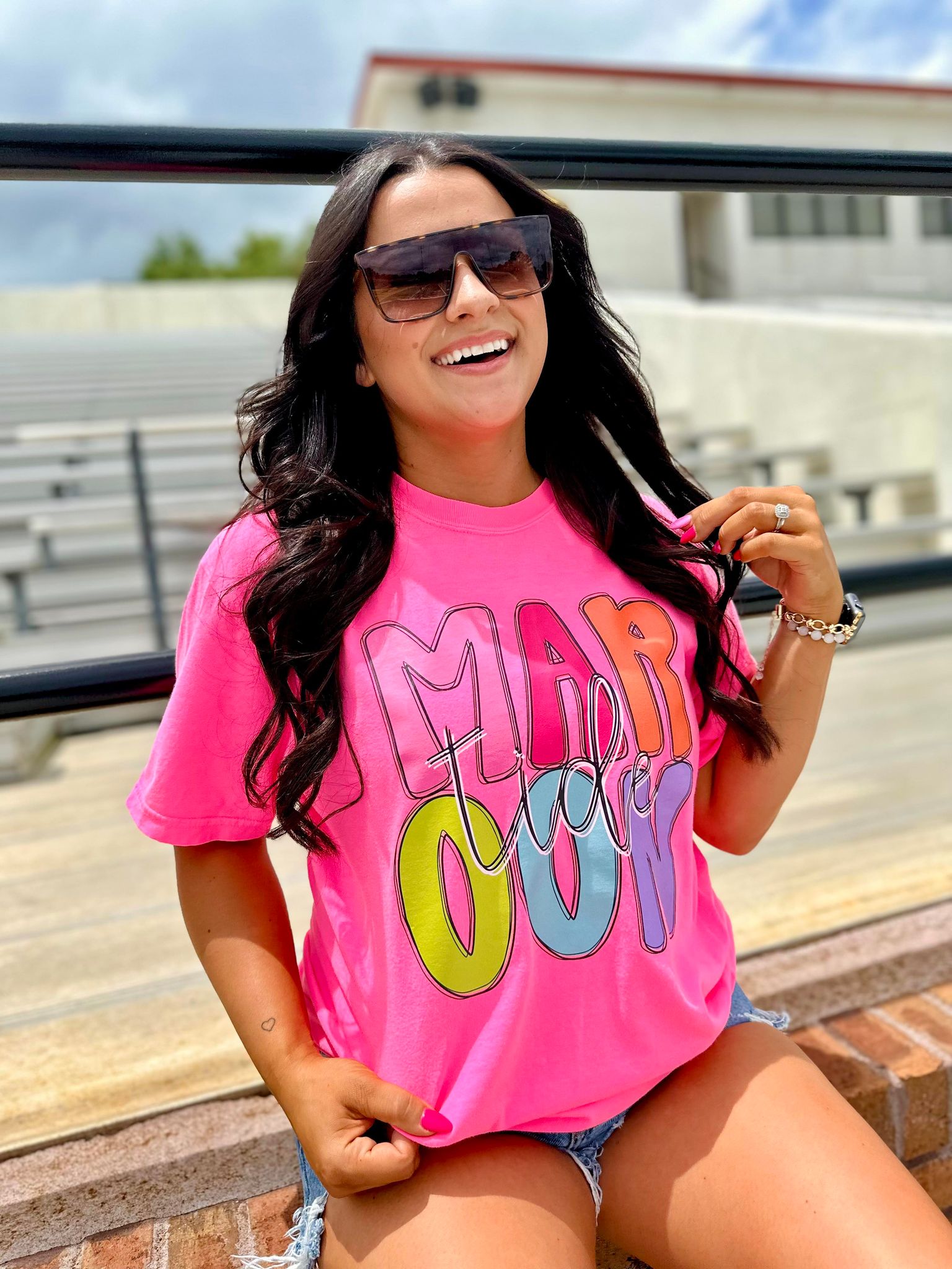 RB Outline Mascot Neon Pink Graphic Tee #26