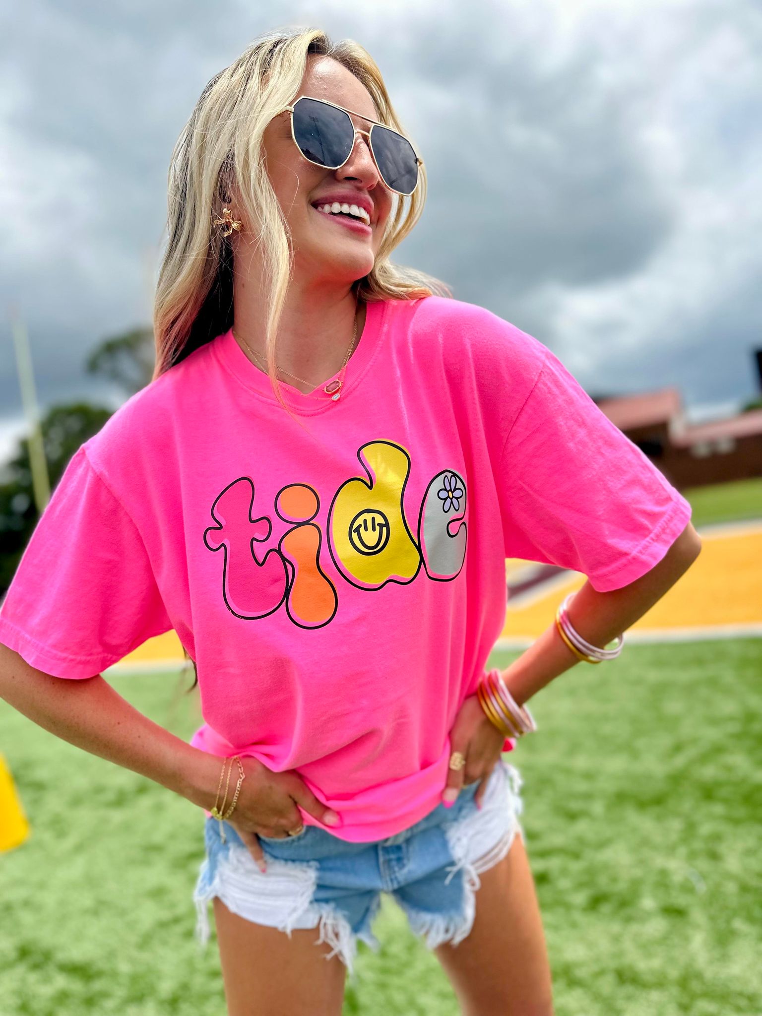 Retro Doodle Mascot Neon Pink Graphic Tee #33